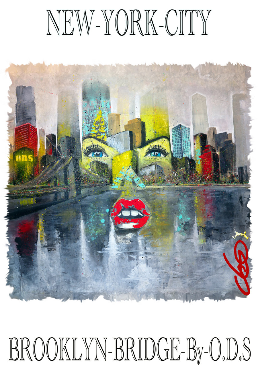 Tableau Brooklyn Bridge New York - Peinture originale Ondine - Pop Art NYC créateur français O.D.S