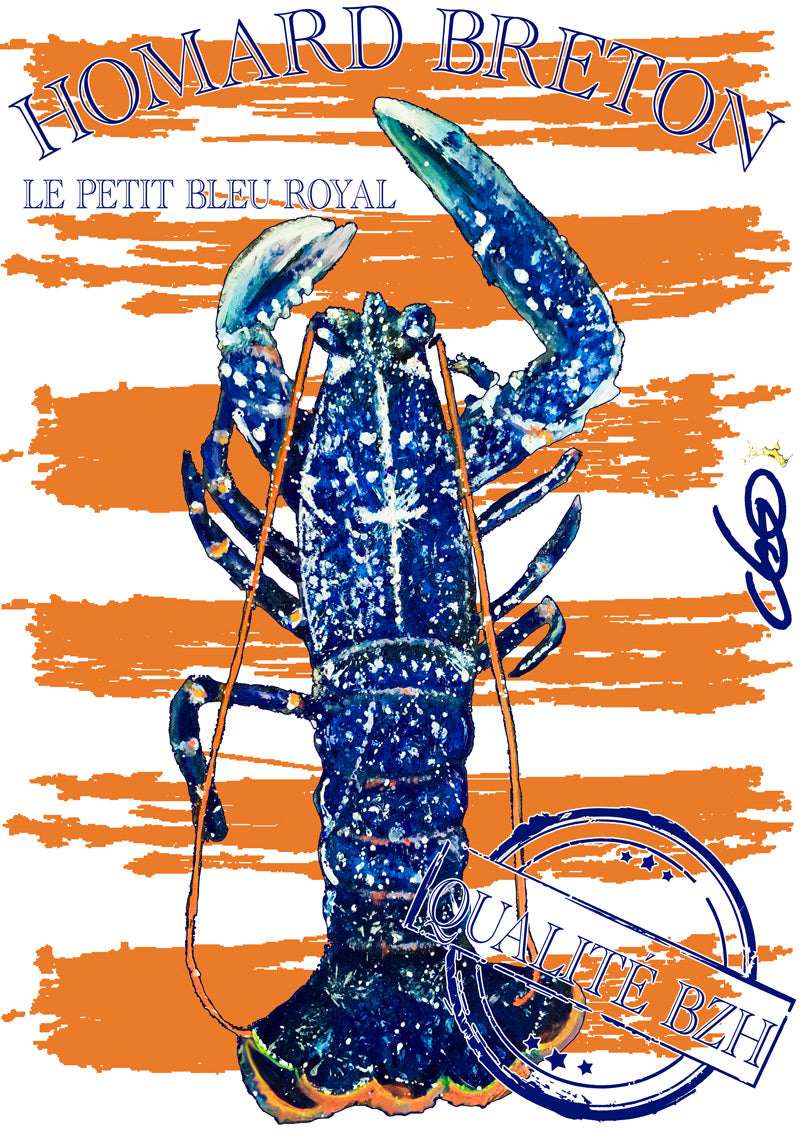 Design original Homard Breton bleu nuit Le Petit Bleu Royal - art wearable créateur français ODS Marseille