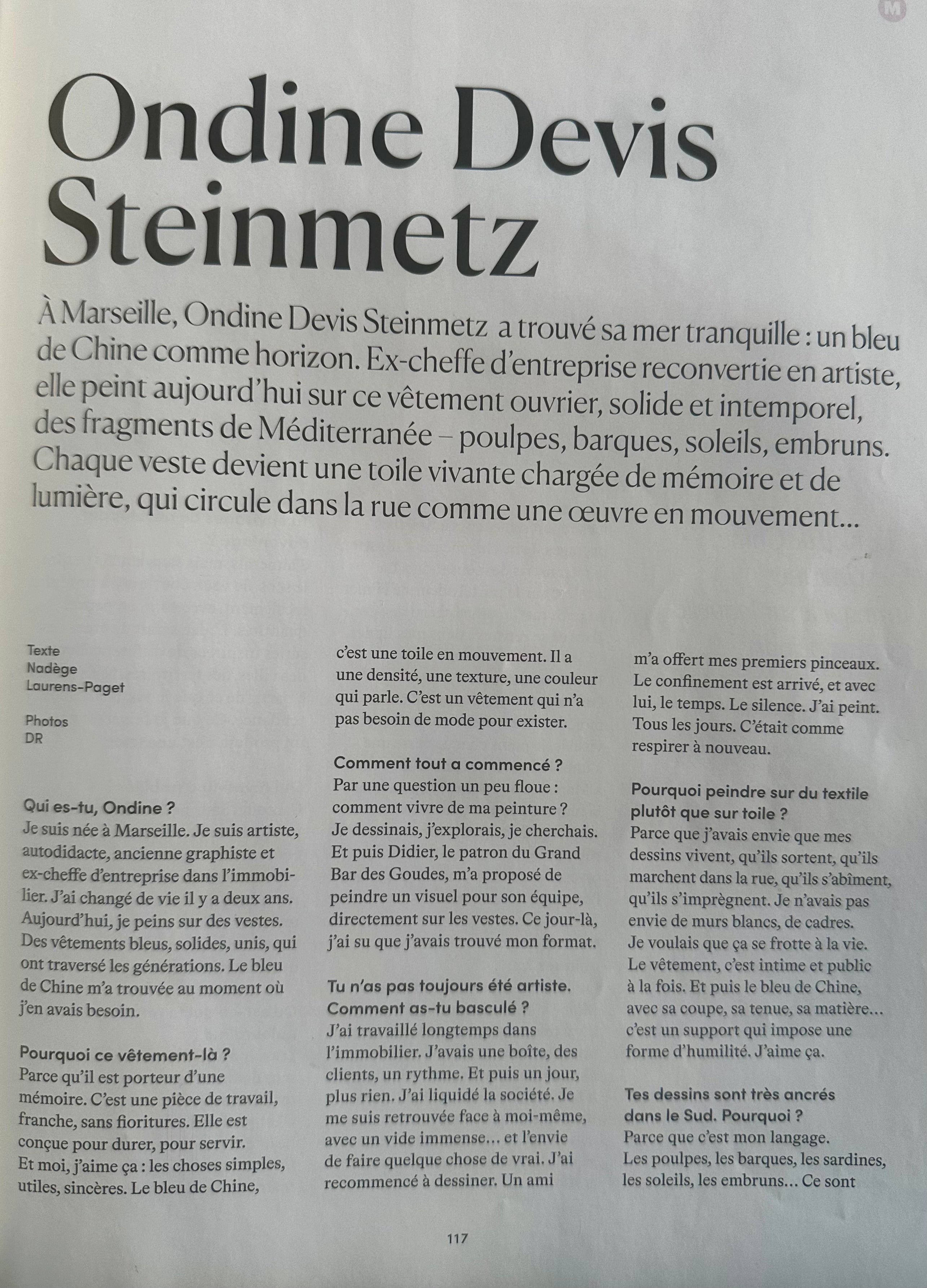 Article magazine Vivre Marseille O.D.S Collection peinture originale vêtements Marseille