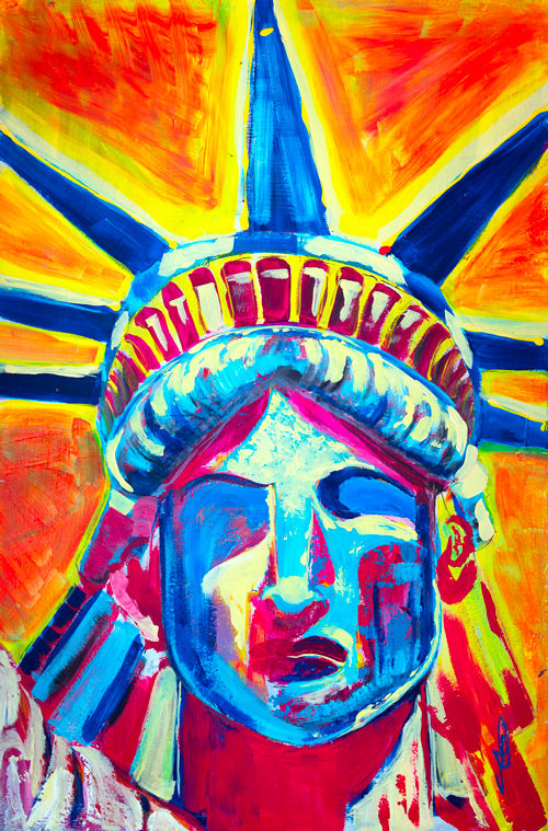 Lady Liberty N-Y-C By ODS - Tableau original peinture Statue de la Liberté New York - Artiste Ondine - Art psychédélique
