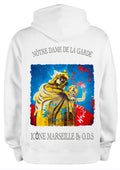 sweat Notre-Dame de la Garde Marseille Bleu de Chine - Icône Marseillaise Bonne Mère - Peinture originale artiste français O.D.S - Art urbain Marseille
