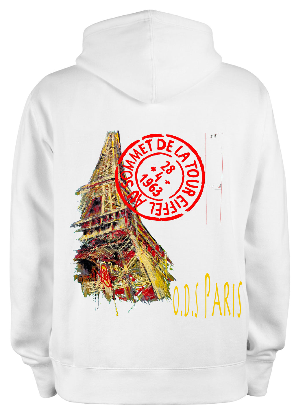 Sweat Au Sommet de la Tour Paris O.D.S collection - Design artistique inspiré de la Tour Eiffel, peinture originale d'Ondine imprimée sur textile premium