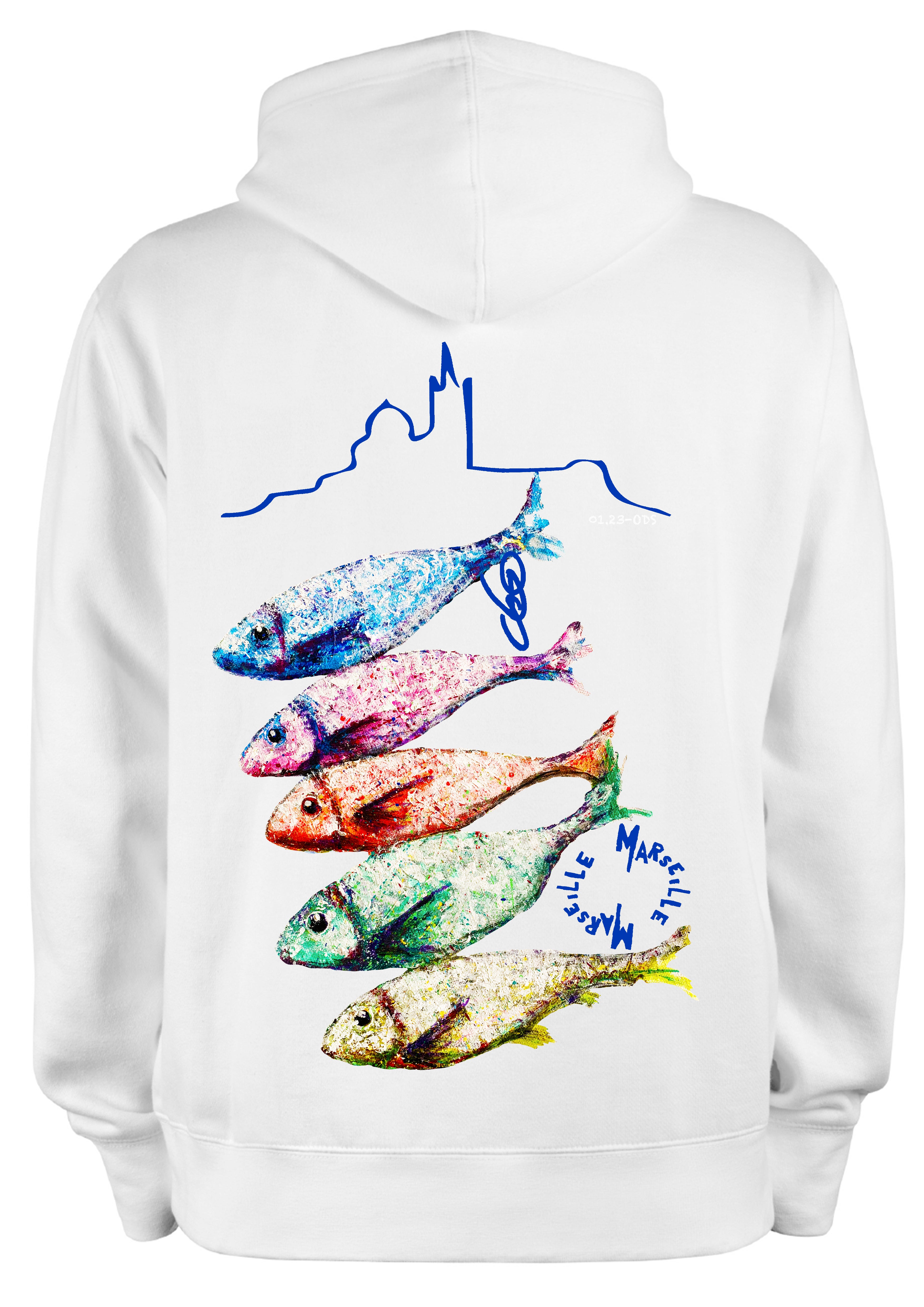 Sweat Sardines of Marseille O.D.S collection - Design artistique inspiré de la culture marseillaise, peinture originale d'Ondine imprimée sur textile premium