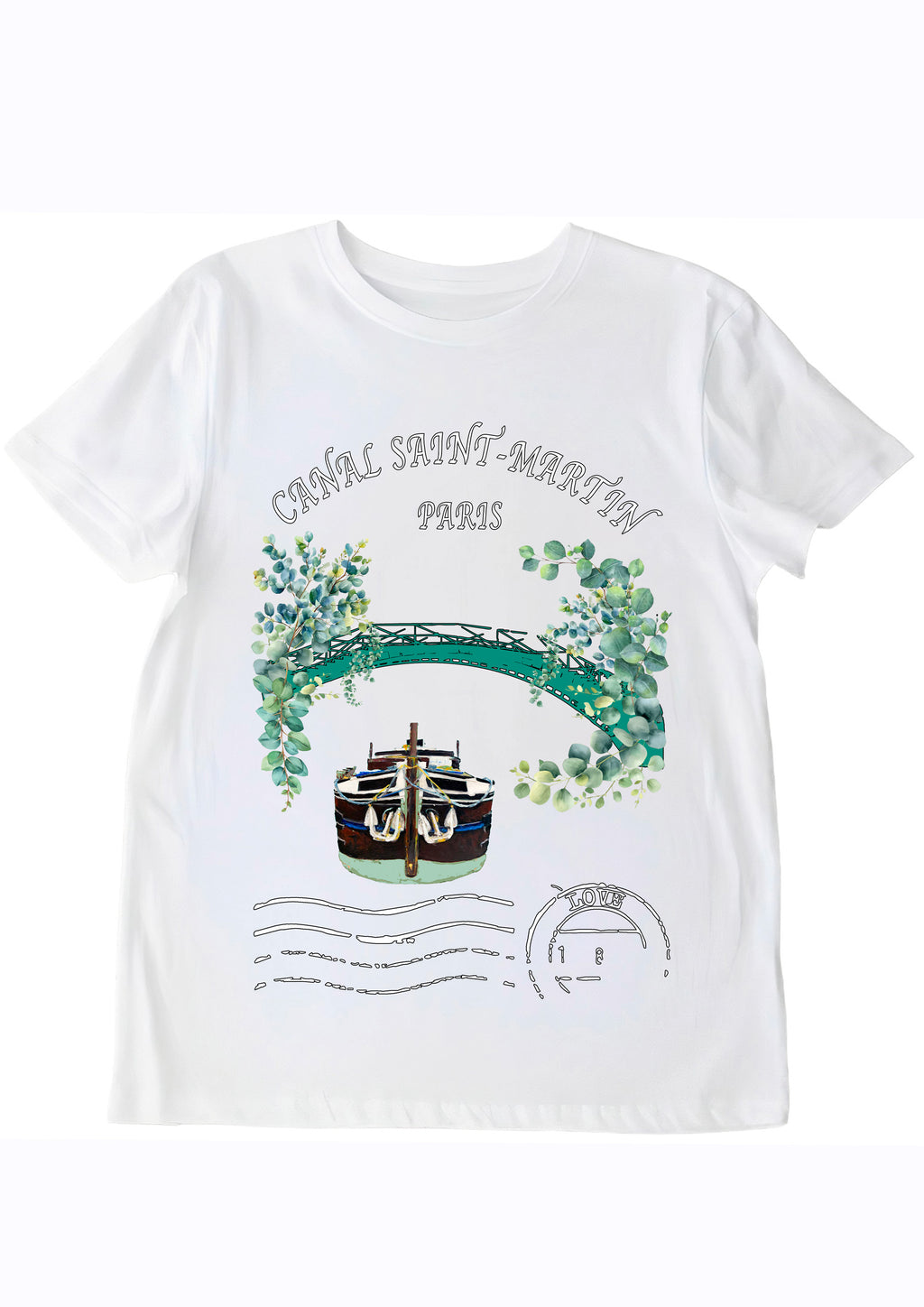 T-shirt Canal Saint-Martin Paris - Design original peint à la main par Ondine Devis Steinmetz - ODS