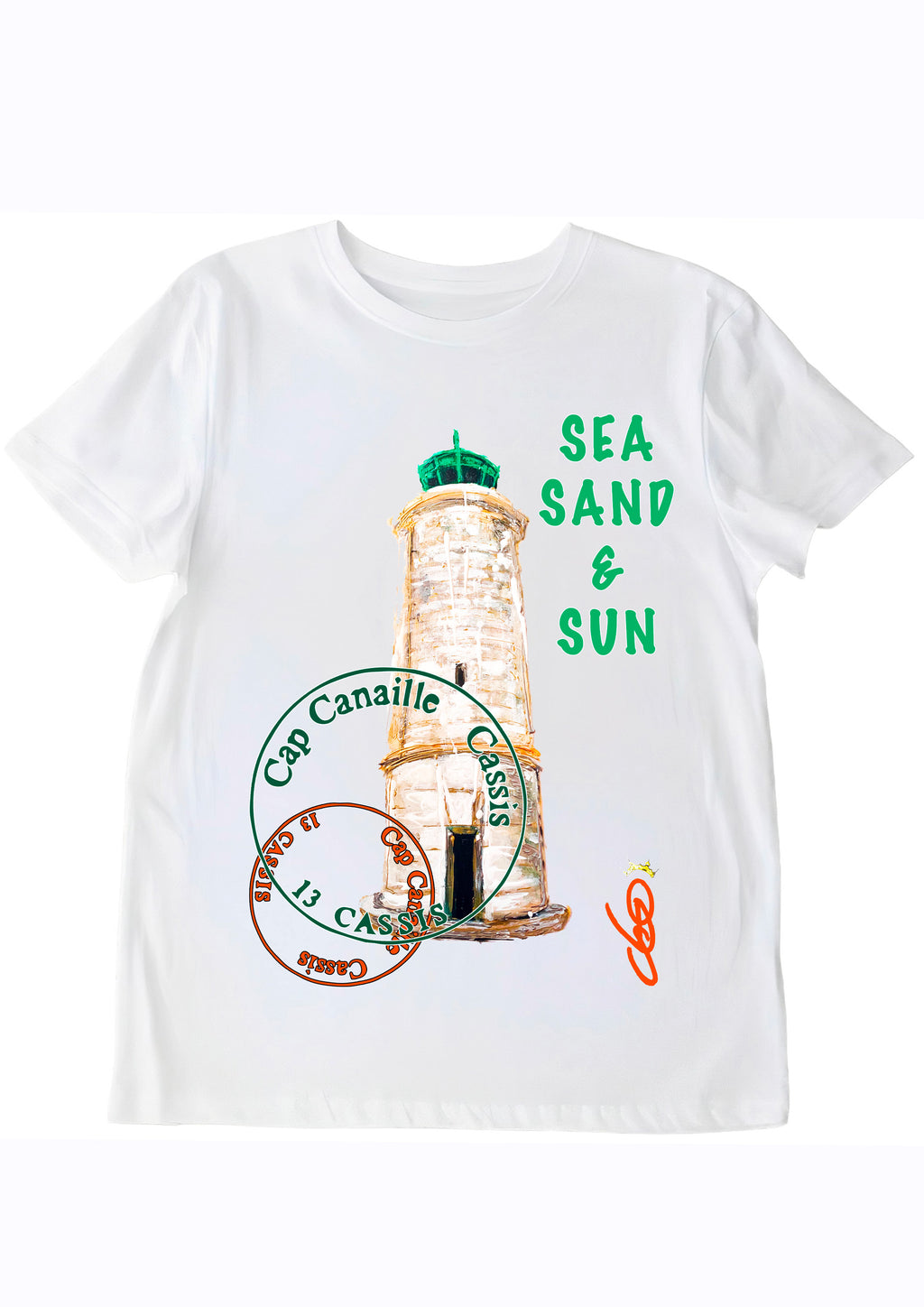 T-shirt Phare de Cassis Cap Canaille Sea Sand Sun - Peinture originale Ondine Devis Steinmetz O.D.S - Cadeau souvenir Cassis art wearable