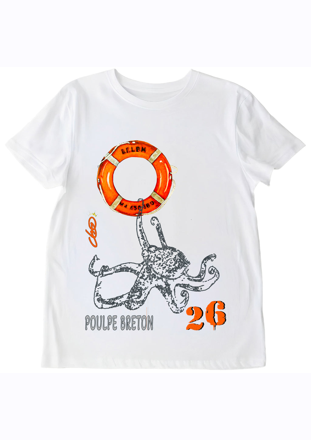 T-shirt Poulpe Breton O.D.S collection - Design artistique inspiré de la culture bretonne, peinture originale d'Ondine imprimée sur textile premium