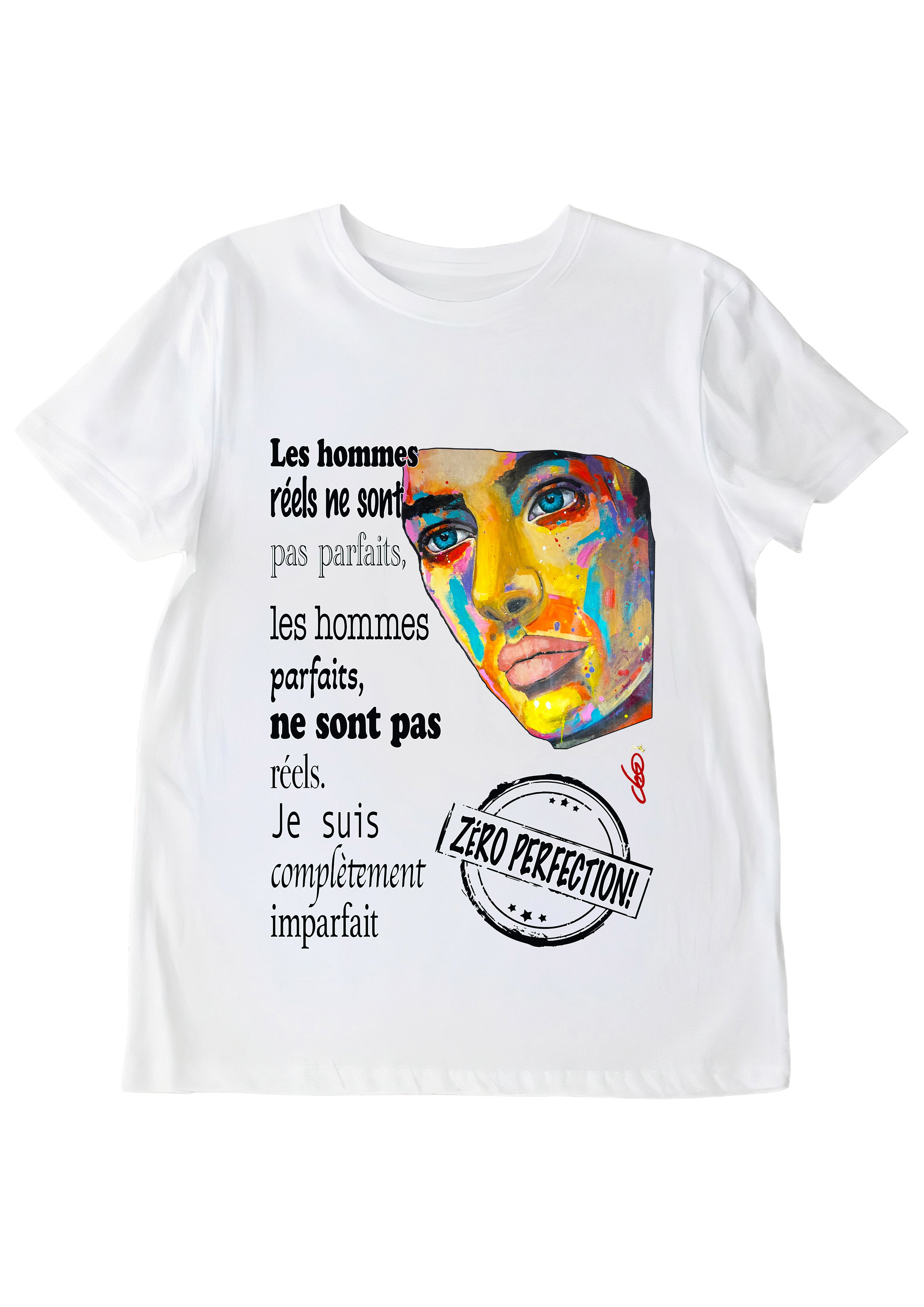 T-shirt Homme Imparfait ODS O.D.S collection - Design artistique célébrant l'authenticité masculine, peinture originale d'Ondine imprimée sur textile premium