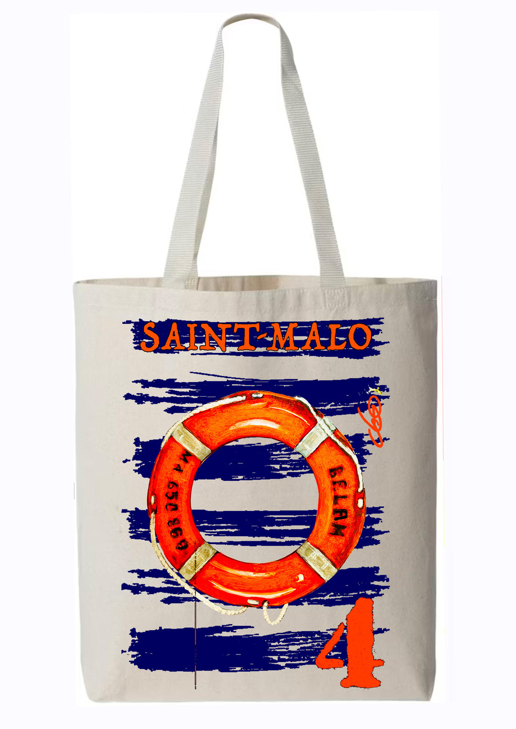 Totebag Bouée Belam Saint-Malo - Bel Âme Bretagne - Peinture originale artiste Ondine - Art wearable créateur français - Bouée bateau maritime - Sac plage Saint-Malo - Cadeau Bretagne mer - Totebag art maritime - Création française Bretagne
