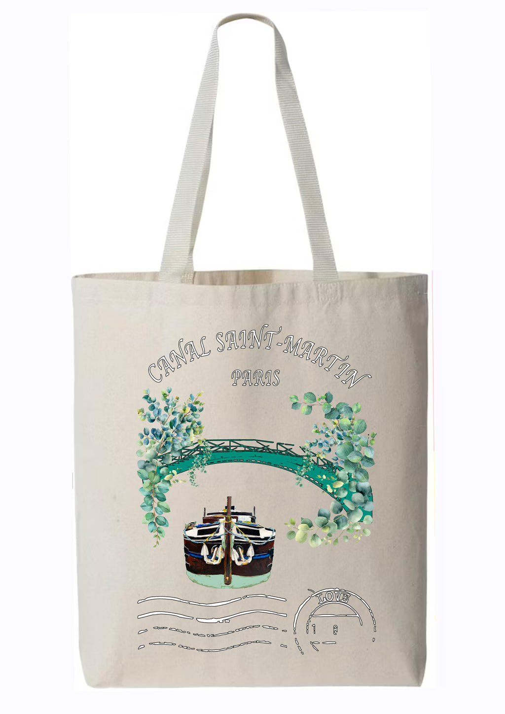 Tote bag Canal Saint-Martin Paris - Design original peint à la main par Ondine Devis Steinmetz - ODS