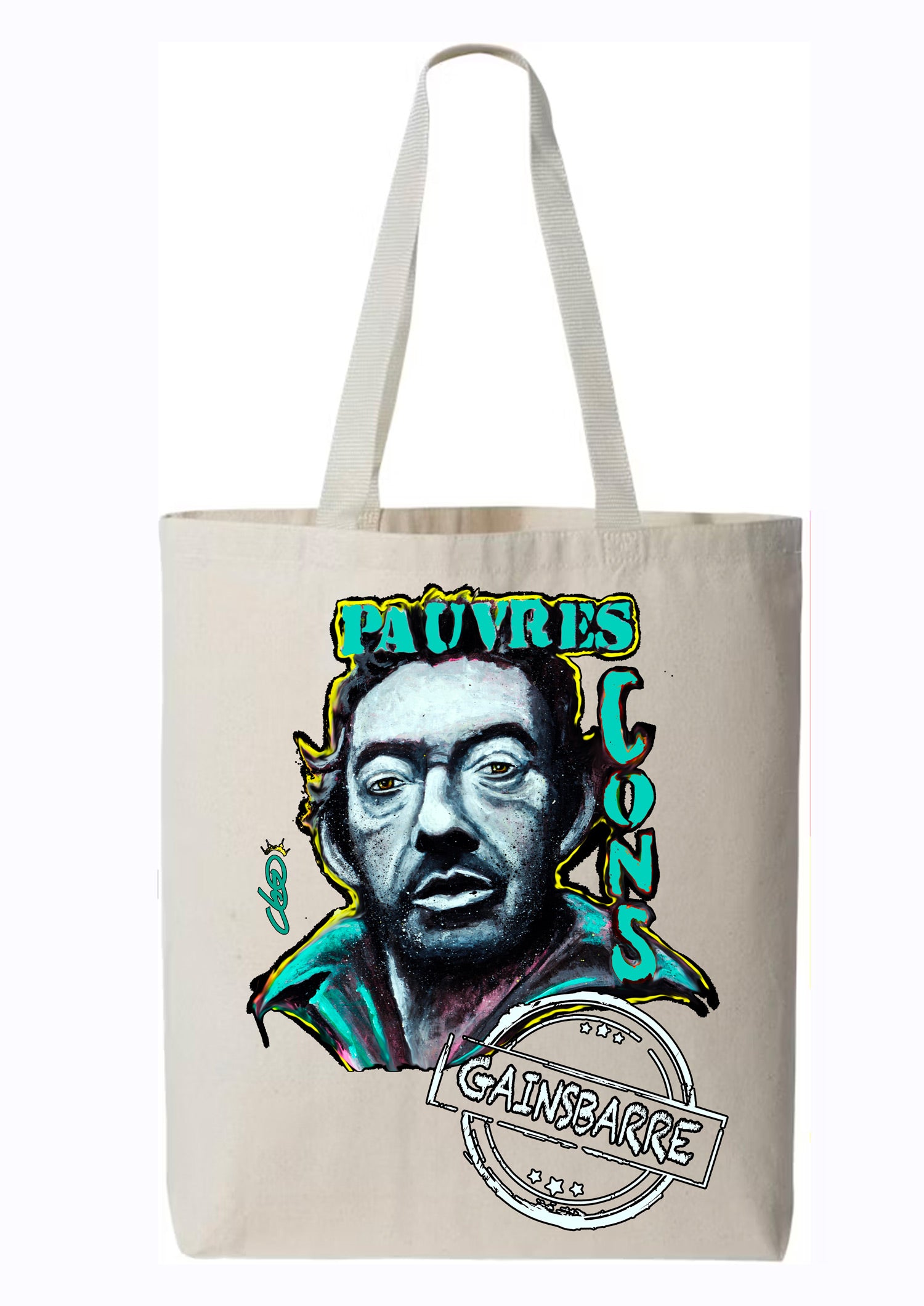 Tote bag Serge Gainsbourg Pauvres Cons - Portrait pop art premium créateur français ODS - Légende chanson française - Peinture originale imprimée sur textile
