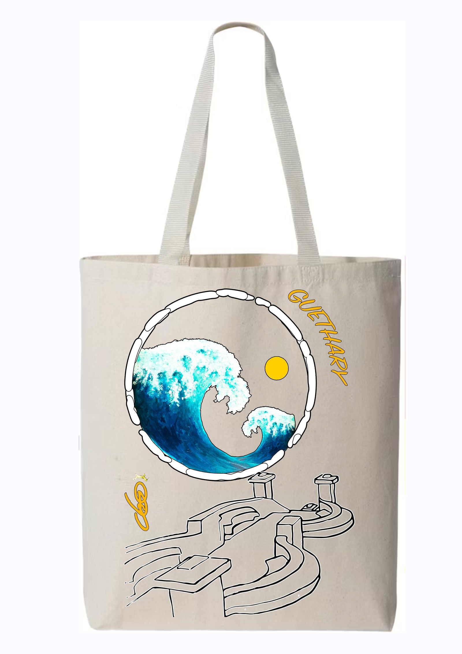 Tote bag, Guéthary, Surf Basque, Côte Basque, Art surf, Vague océan, Peinture originale de Ondine O.D.S, Créateur français, Art wearable, Portrait artistique
