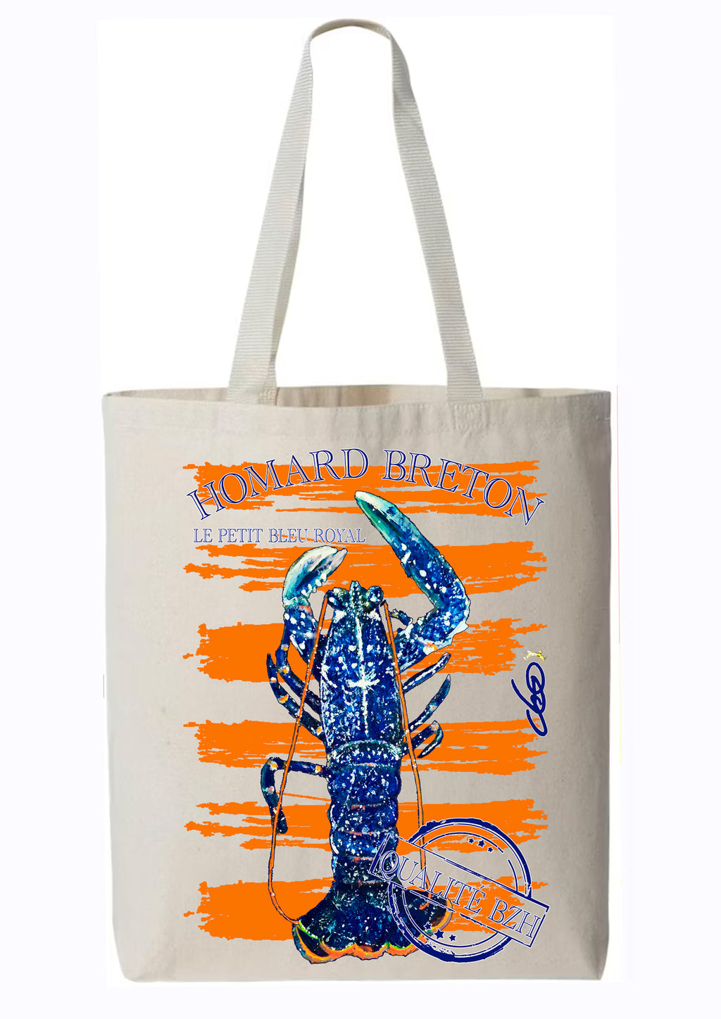 Totebag naturel Homard Breton bleu nuit Le Petit Bleu Royal Qualité BZH - art wearable créateur français ODS Marseille