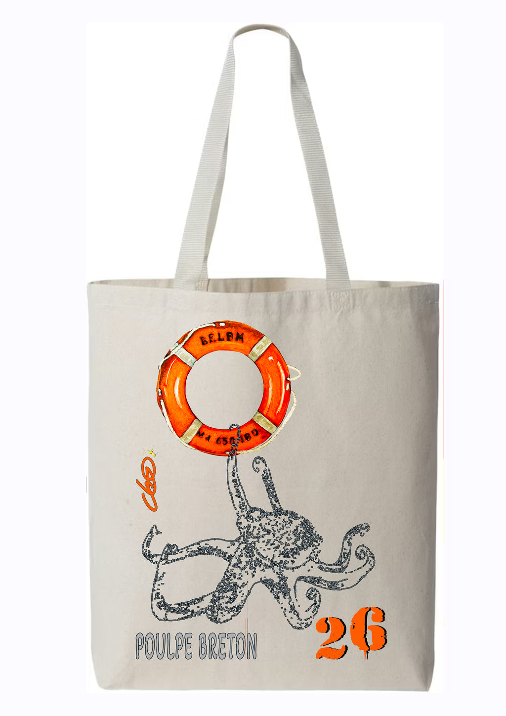 Tote bag Poulpe Breton O.D.S collection - Design artistique inspiré de la culture bretonne, peinture originale d'Ondine imprimée sur textile premium