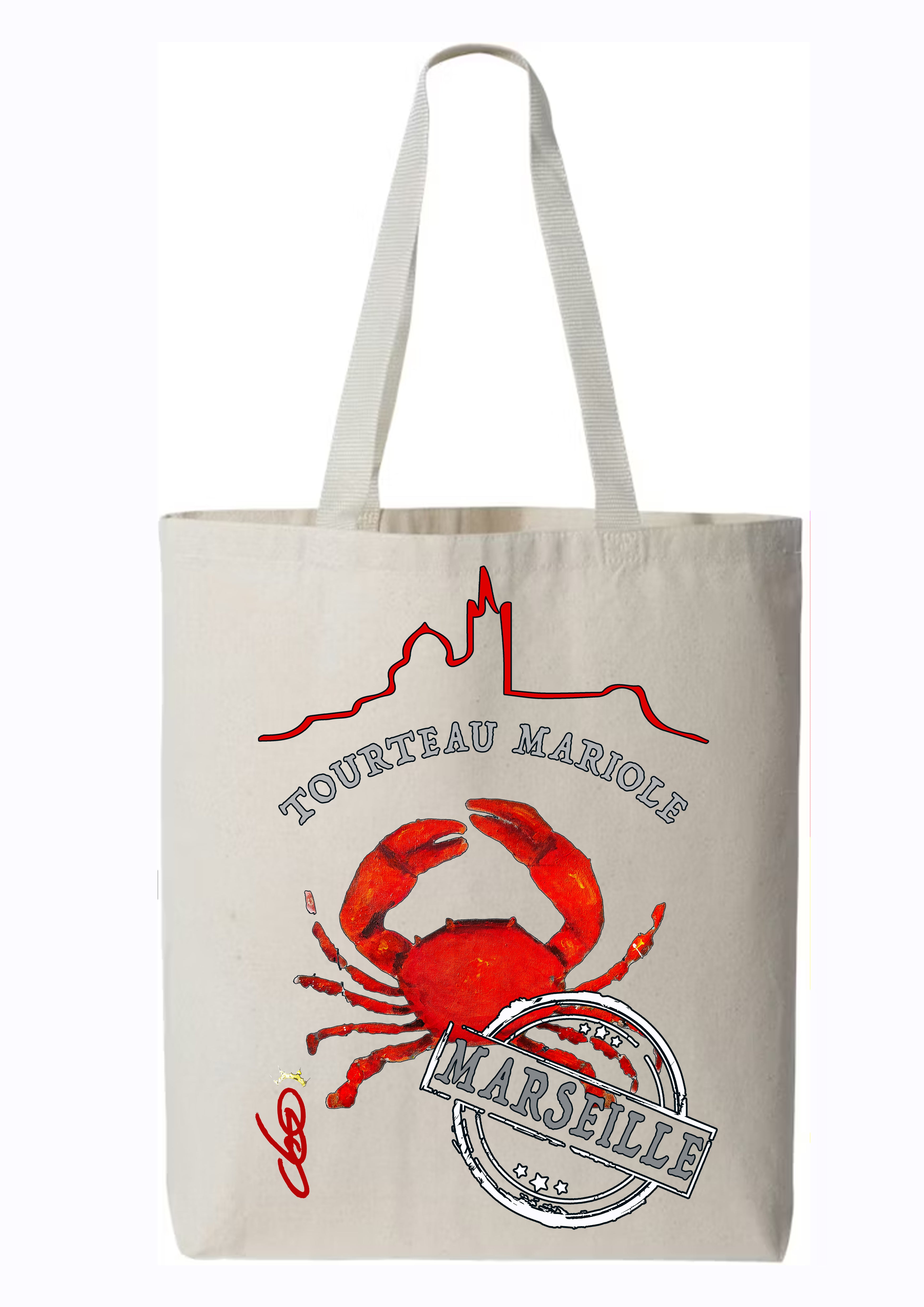 Totebag Tourteau Mariole of Marseille O.D.S collection - Design artistique inspiré de la culture marseillaise, peinture originale d'Ondine imprimée sur textile premium