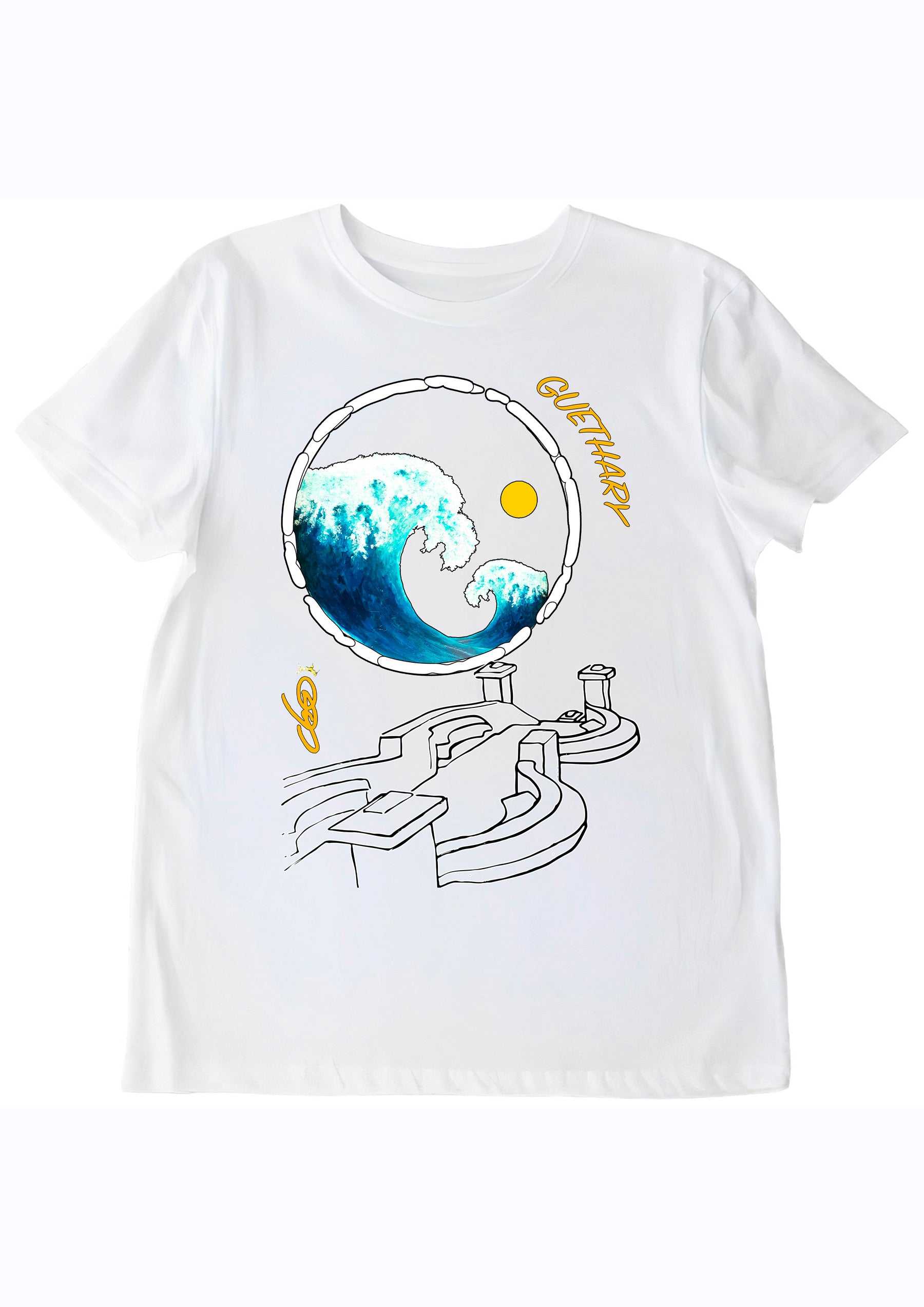 T-shirt, Guéthary, Surf Basque, Côte Basque, Art surf, Vague océan, Peinture originale de Ondine O.D.S, Créateur français, Art wearable, Portrait artistique
