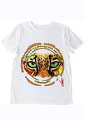 T-shirt blanc Léopard yeux verts Shakespeare - art wearable créateur français Ondine ODS Marseille