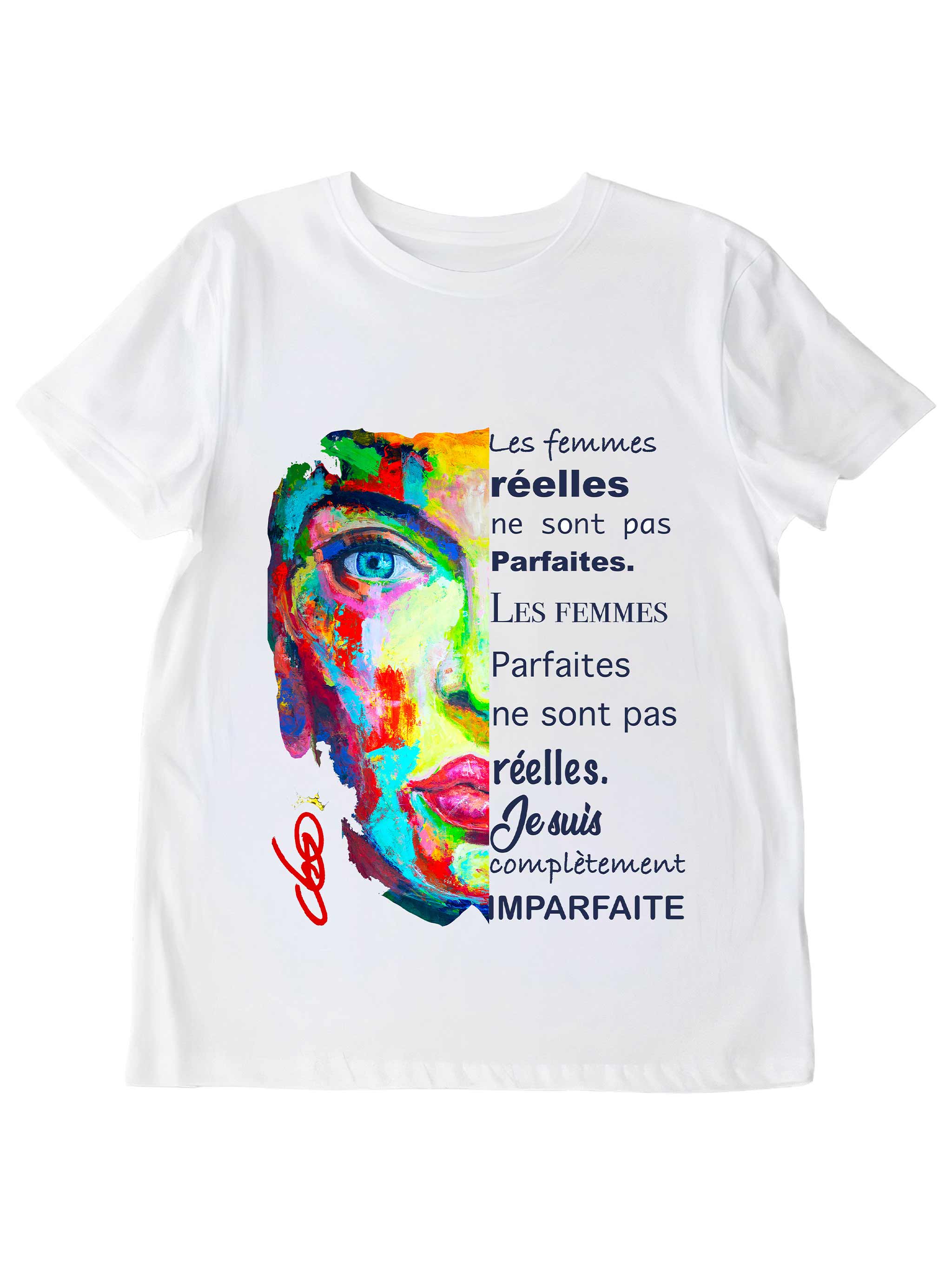 T-shirt Femme imparfaite O.D.S collection - Design artistique célébrant l'authenticité féminine, peinture originale d'Ondine imprimée sur textile premium