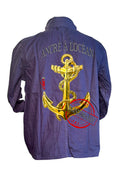 Veste Ancré à l'Océan - Bretagne Saint-Malo - Peinture originale artiste Ondine - Art wearable créateur français - Ancre dorée maritime - Veste Bretagne - Cadeau marin océan - Jacket art Bretagne - Création française Saint-Malo
