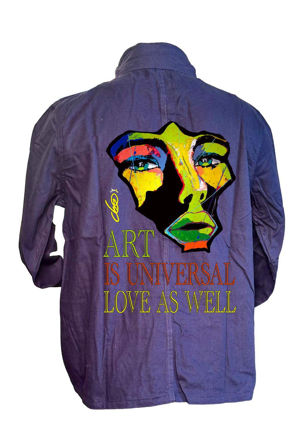 Veste Bleu de Chine Art Is Universal Love As Well - Création originale peinte à la main par l'artiste Ondine - ODS Collection