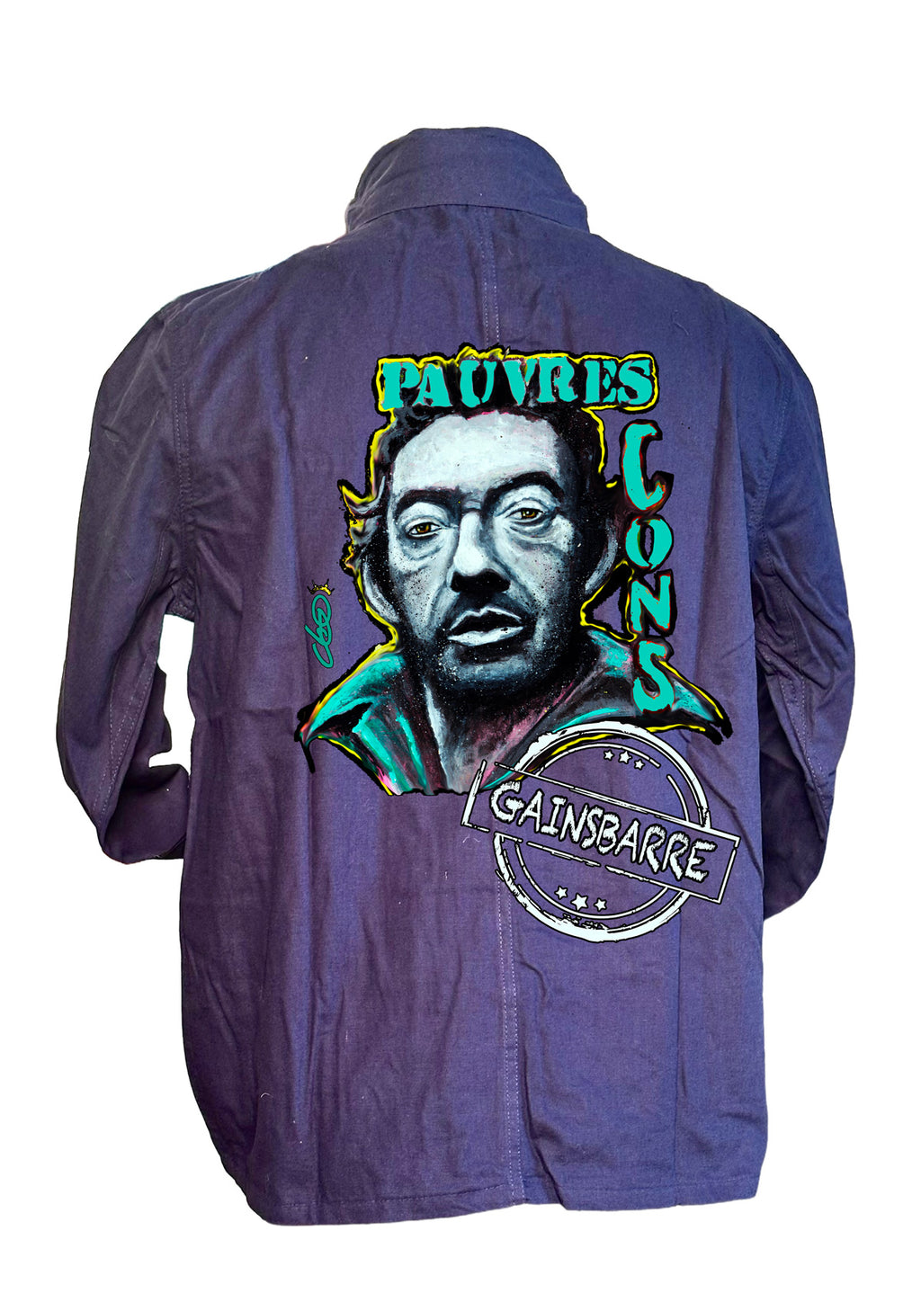 Veste Serge Gainsbourg Pauvres Cons - Portrait pop art premium créateur français ODS - Légende chanson française - Peinture originale imprimée sur textile
