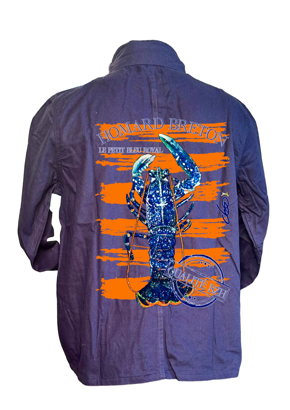 Veste Bleu de Chine marine Homard Breton bleu nuit Le Petit Bleu Royal - art wearable créateur français ODS Marseille