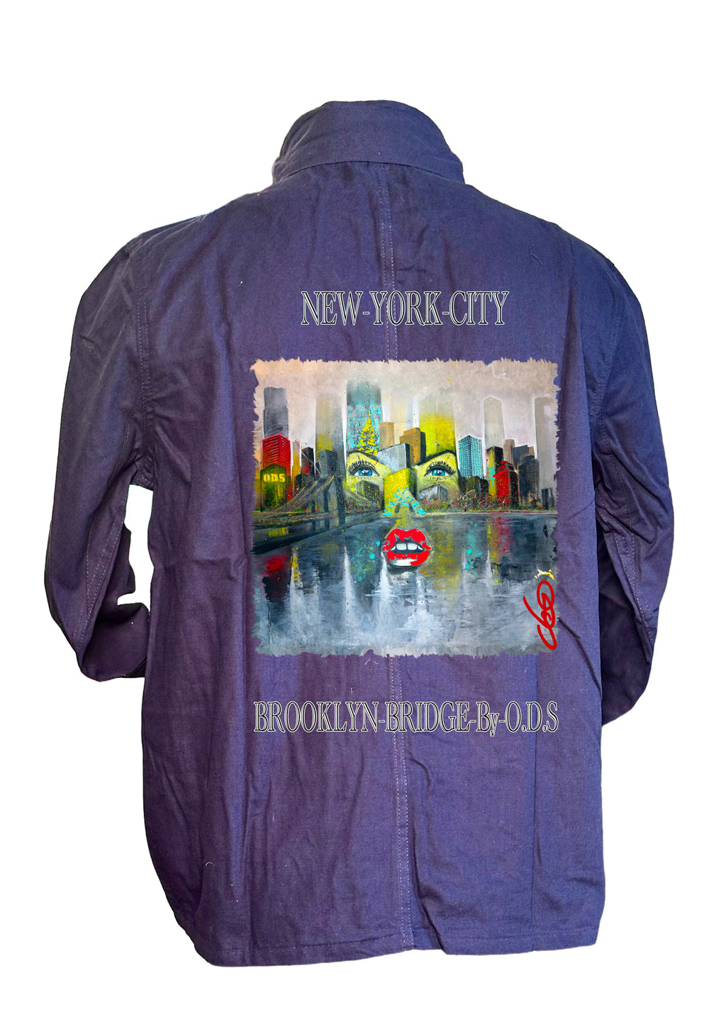 Veste Bleu de Chine Brooklyn Bridge New York - Peinture originale Ondine - Pop Art NYC créateur français O.D.S