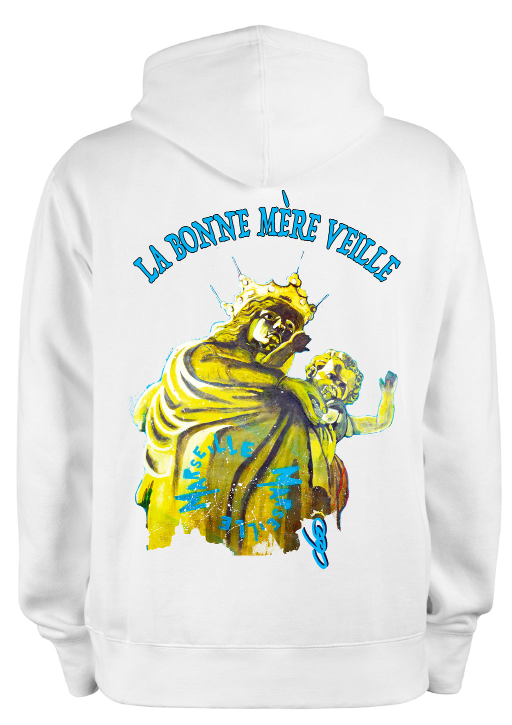 Sweat Bonne Mère veille O.D.S collection - Design artistique inspiré de Notre-Dame de la Garde, peinture originale d'Ondine imprimée sur textile premium