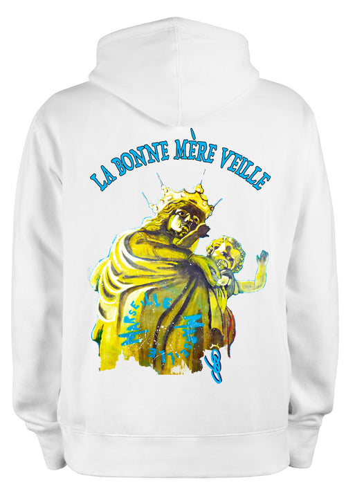 Sweat Bonne Mère veille O.D.S collection - Design artistique inspiré de Notre-Dame de la Garde, peinture originale d'Ondine imprimée sur textile premium