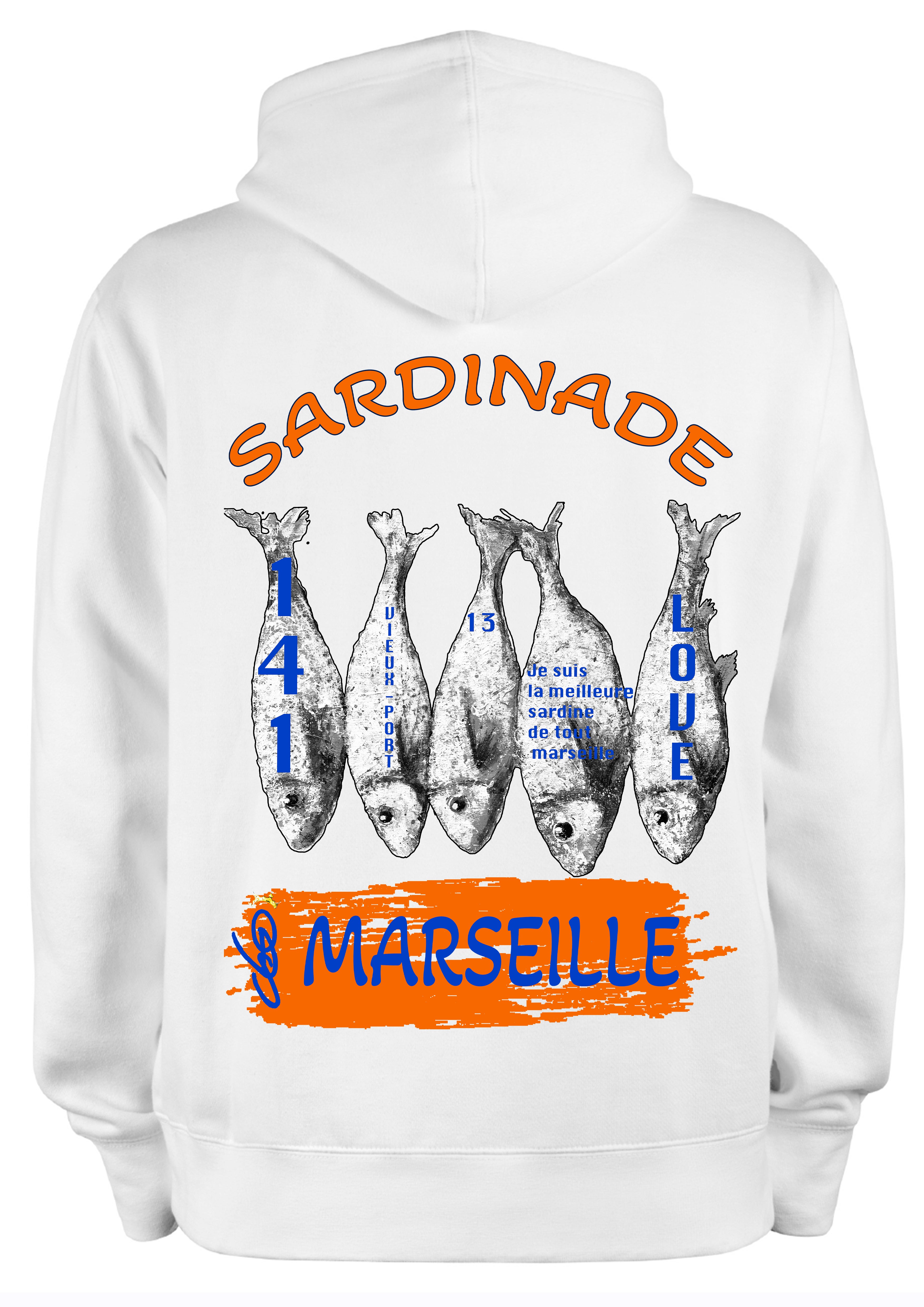 Sweat Sardinade Marseille O.D.S collection - Design artistique inspiré de la tradition marseillaise, peinture originale d'Ondine imprimée sur textile premium
