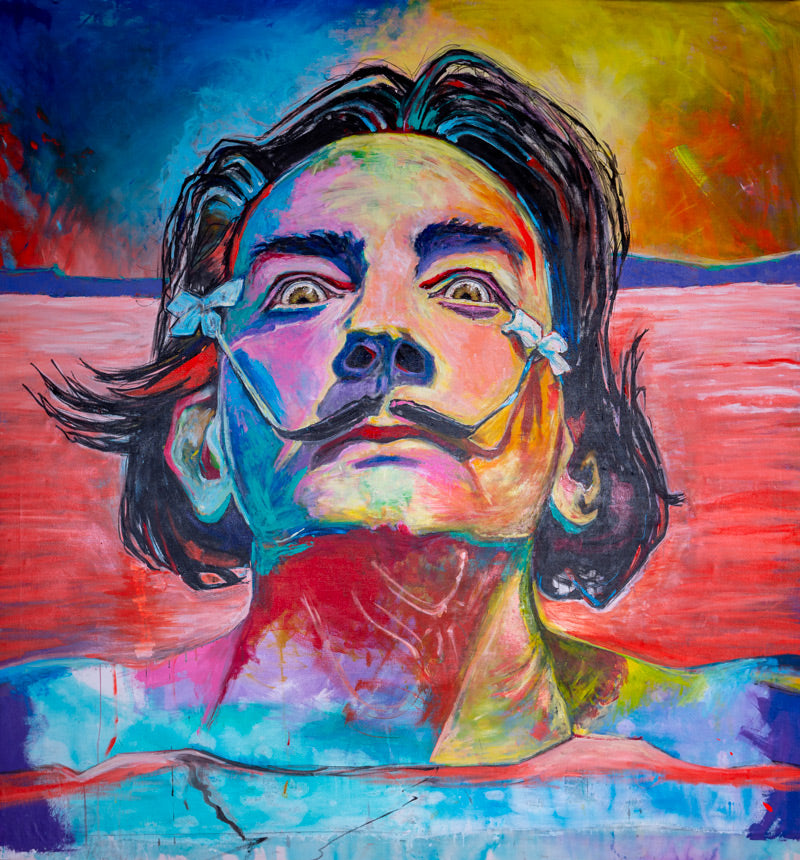 Tableau original Salvador Dalí peint par Ondine Devis Steinmetz - Peinture acrylique portrait pop art surréaliste O.D.S Collection avant impression textile

