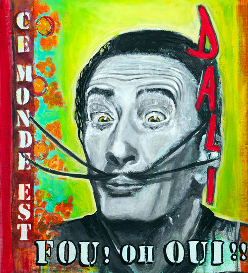 Tableau, Salvador Dalí, Ce monde est fou, Spanish icon, Art pop, Surréalisme, Peinture originale de Ondine O.D.S, Créateur français, Art wearable, Portrait artistique