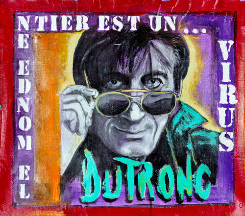 Tableau original Jacques Dutronc peint par Ondine Devis Steinmetz - Peinture acrylique portrait rock français O.D.S Collection avant impression textile
