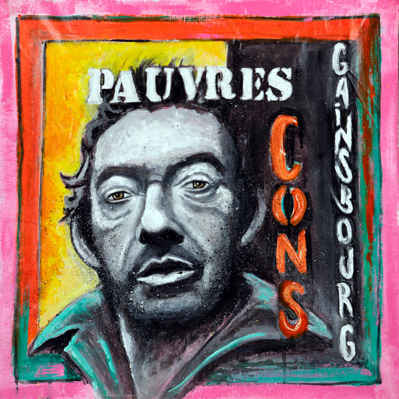 Tableau original Serge Gainsbourg peint par Ondine Devis Steinmetz - Peinture acrylique portrait chanson française O.D.S Collection avant impression textile
