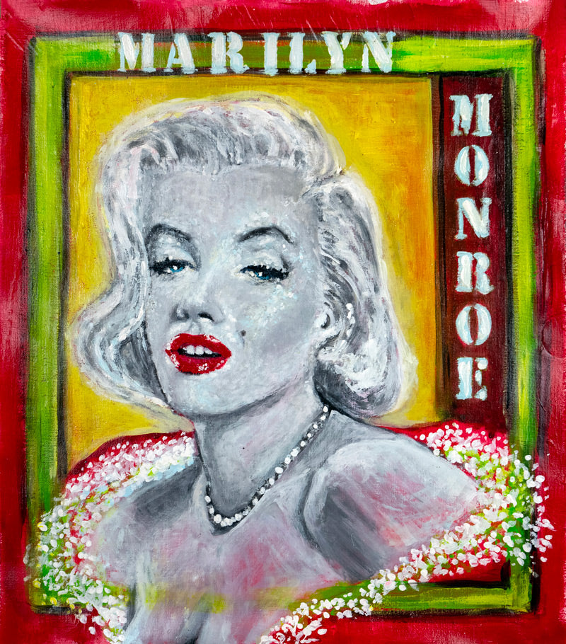 Tableau original Marilyn Monroe peint par Ondine Devis Steinmetz - Peinture acrylique portrait glamour Hollywood O.D.S Collection avant impression textile
