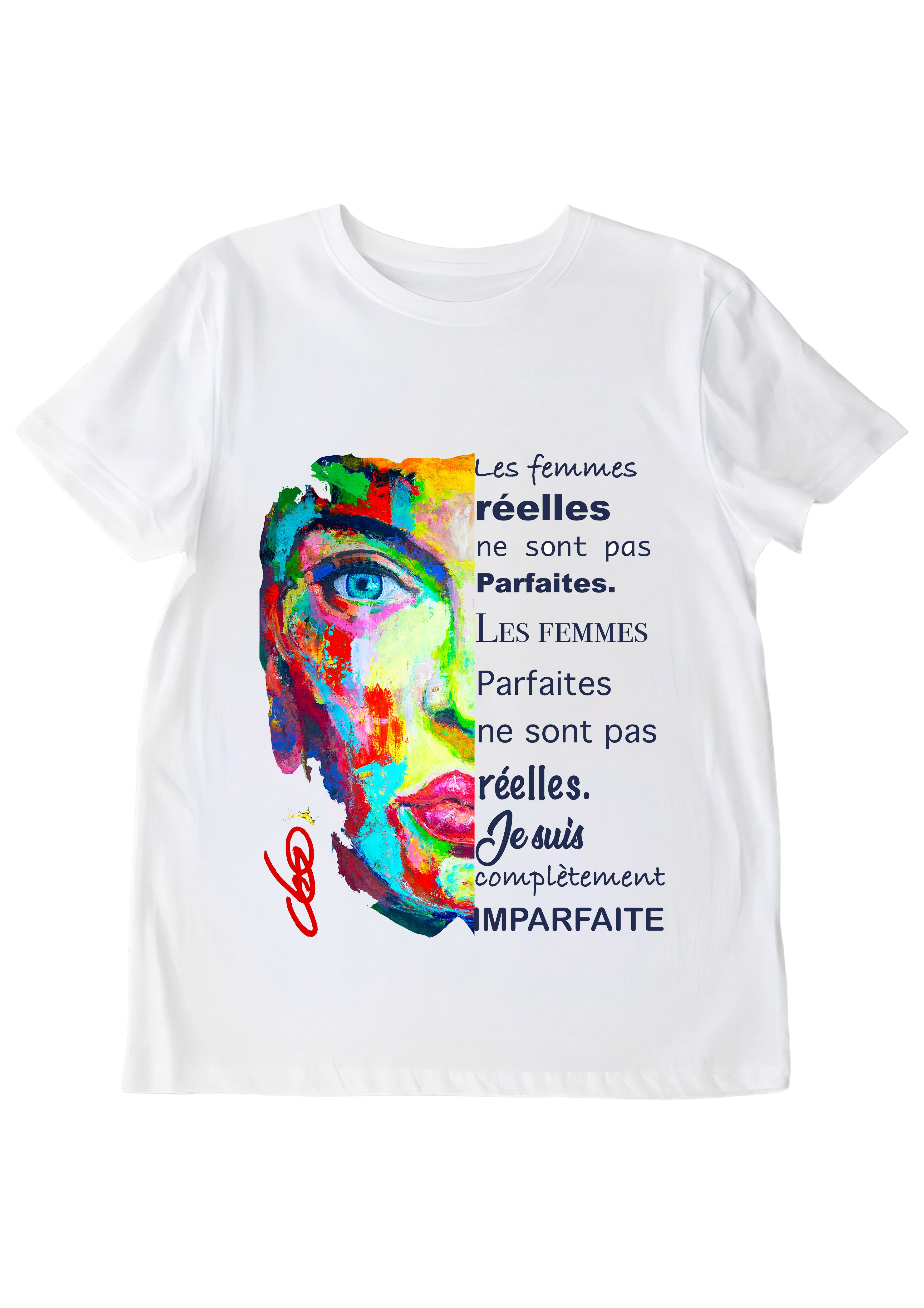 T-shirt Femme imparfaite O.D.S collection - Design artistique célébrant l'authenticité féminine, peinture originale d'Ondine imprimée sur textile premium