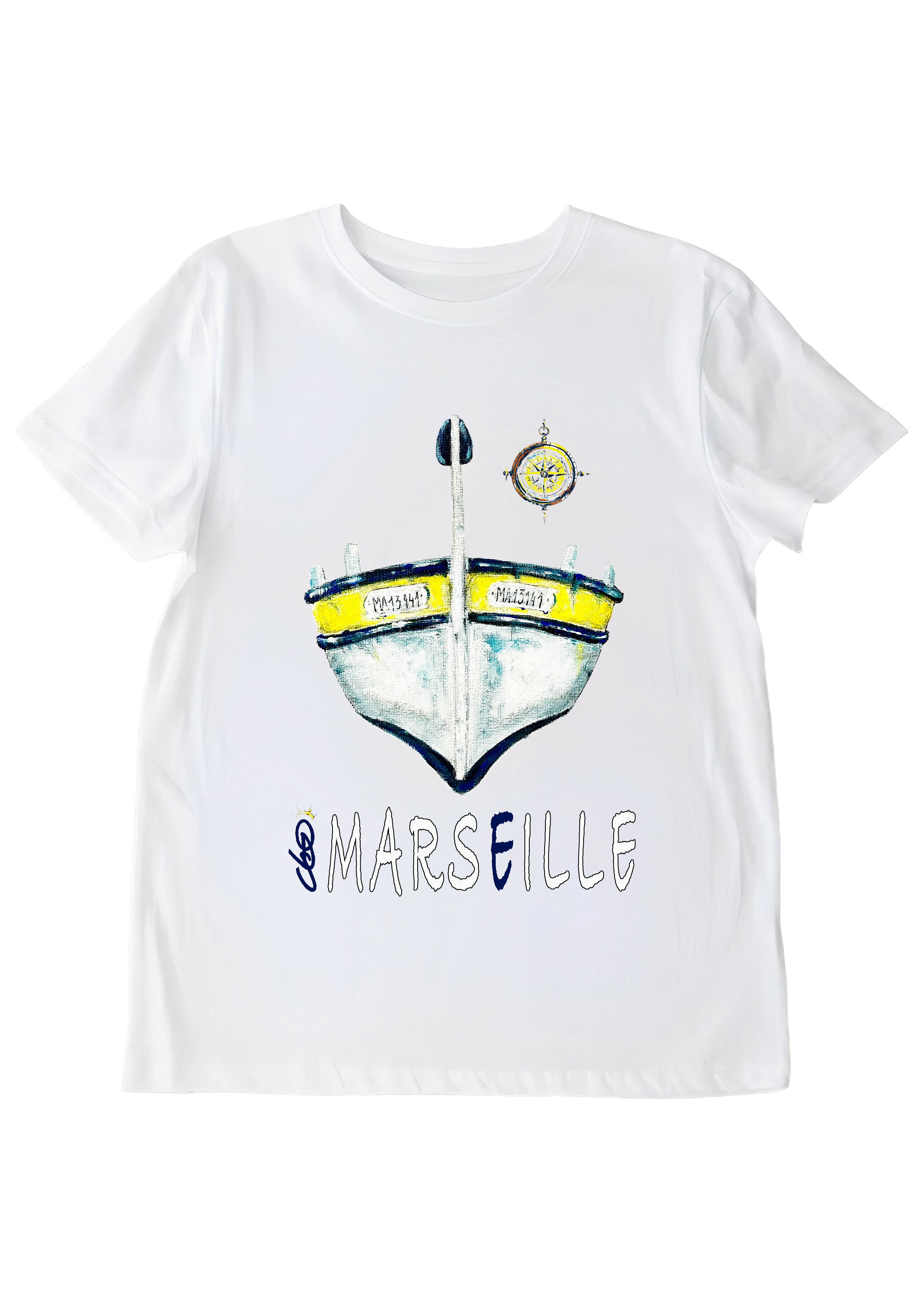 Tee-shirt Les barquettes peint par Ondine - Œuvre d'art imprimée sur textile O.D.S collection