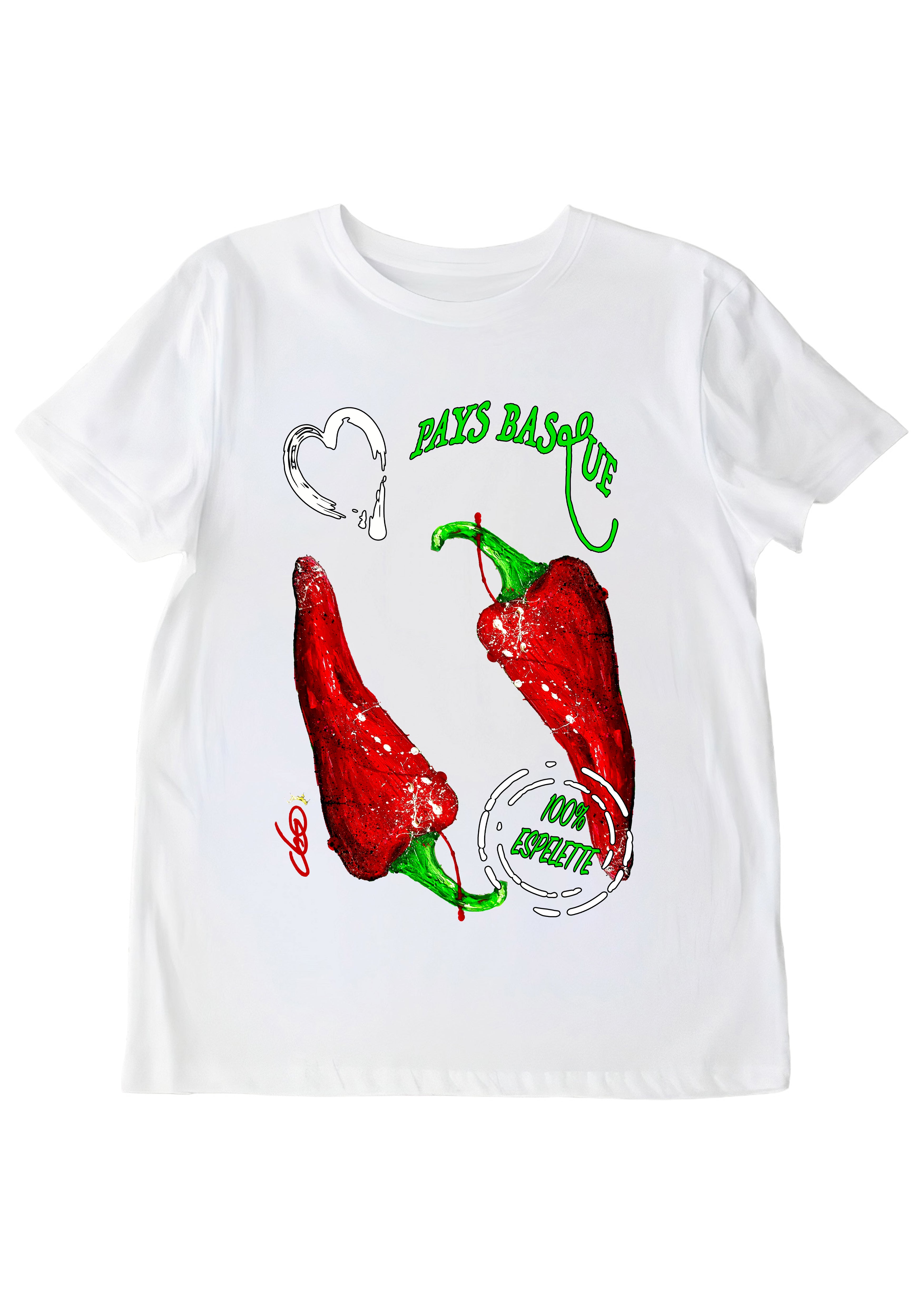 T-shirt Piment d'Espelette O.D.S collection - Design artistique inspiré du Pays Basque, peinture originale d'Ondine imprimée sur textile premium
