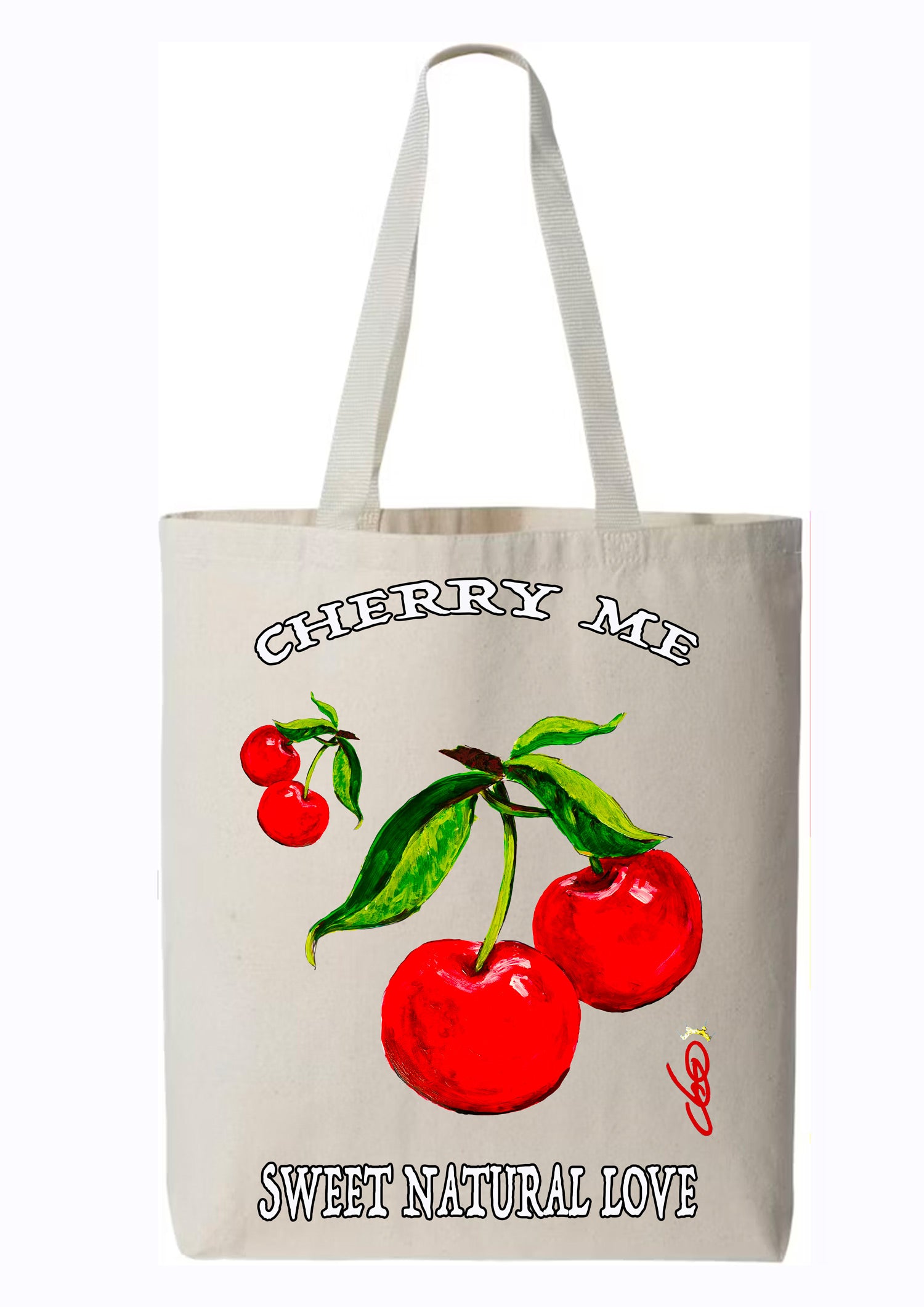 Tote bag, Cherry Me, Cerises, Art pop, Fruits pop art, Peinture cerises, Peinture originale de Ondine O.D.S, Créateur français, Art wearable, Portrait artistique
