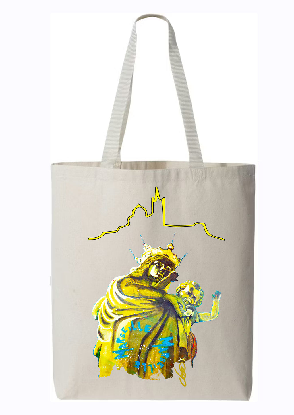 Totebag Bonne Mère Line Marseille O.D.S collection - Design artistique inspiré de la Bonne Mère, peinture originale d'Ondine imprimée sur coton premium
