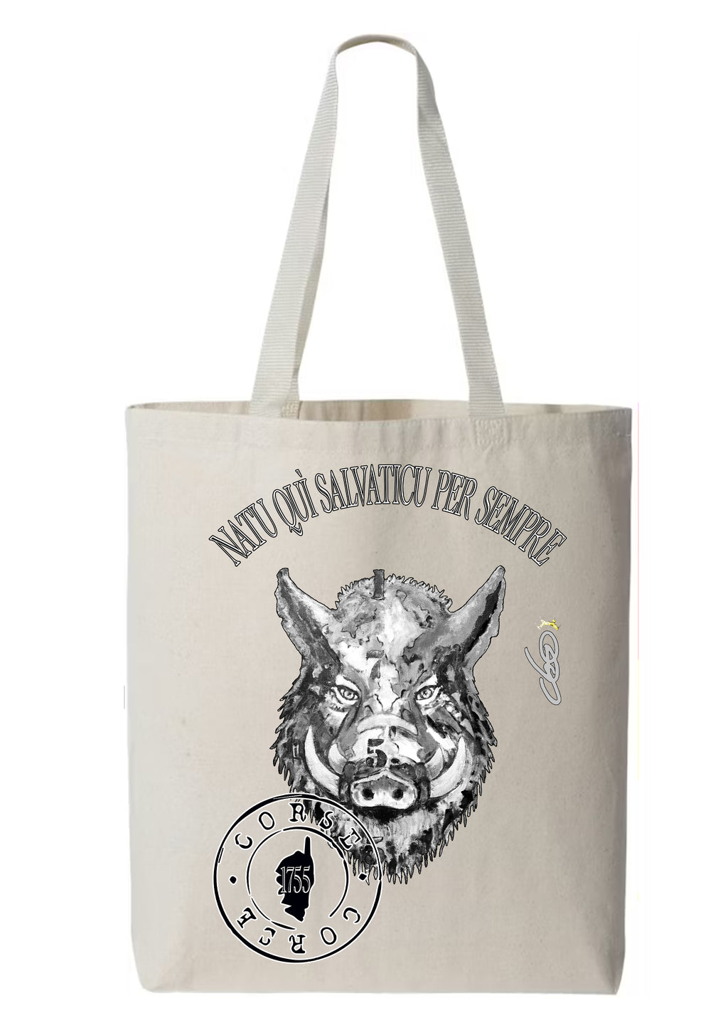 Totebag Libertà Corse Sanglier peinture originale signée Ondine - Créateur français ODS Collection
