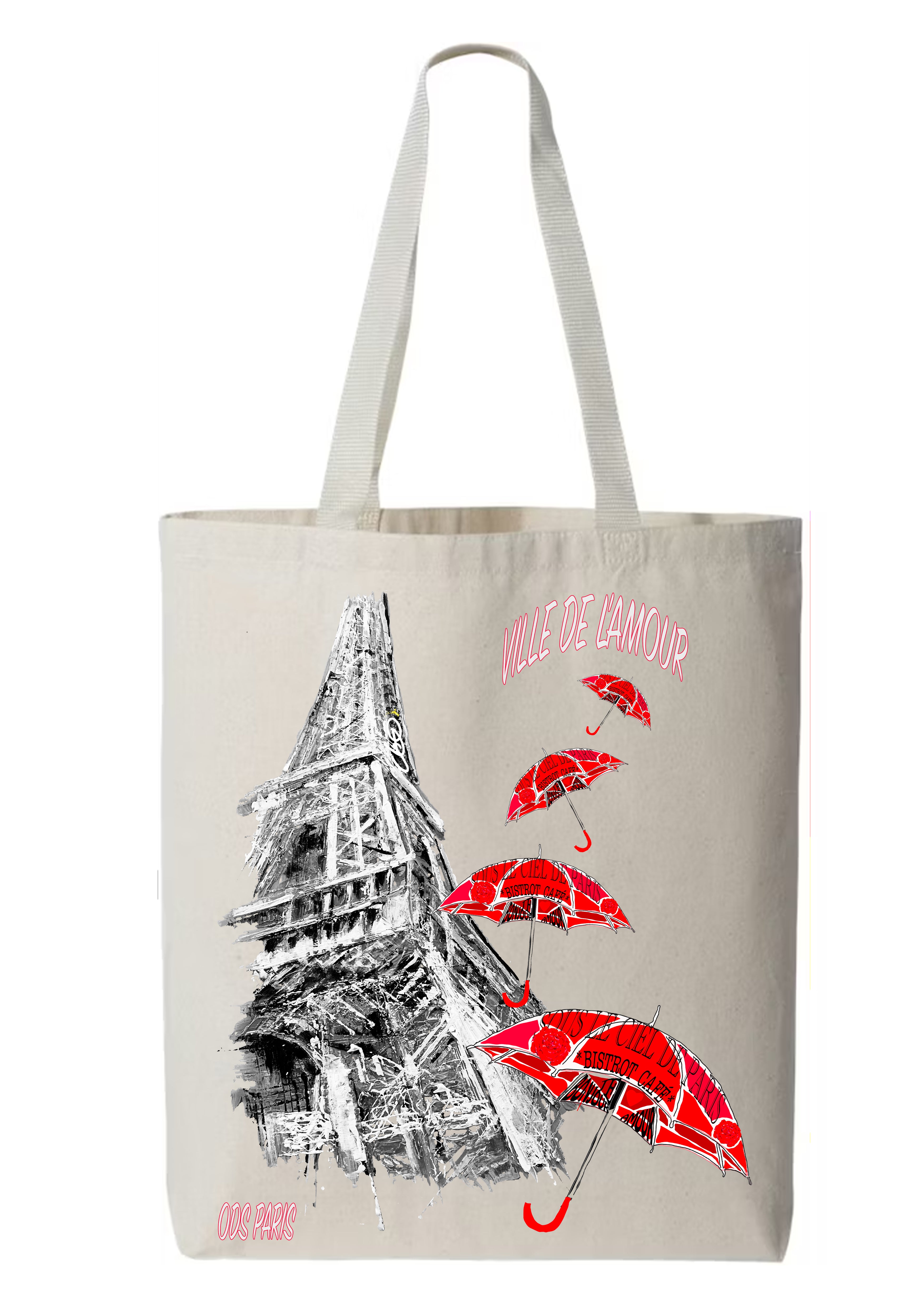 Totebag Paris Ville de l'Amour peinture originale Tour Eiffel PARIS signée Ondine - Créateur français ODS Collection
