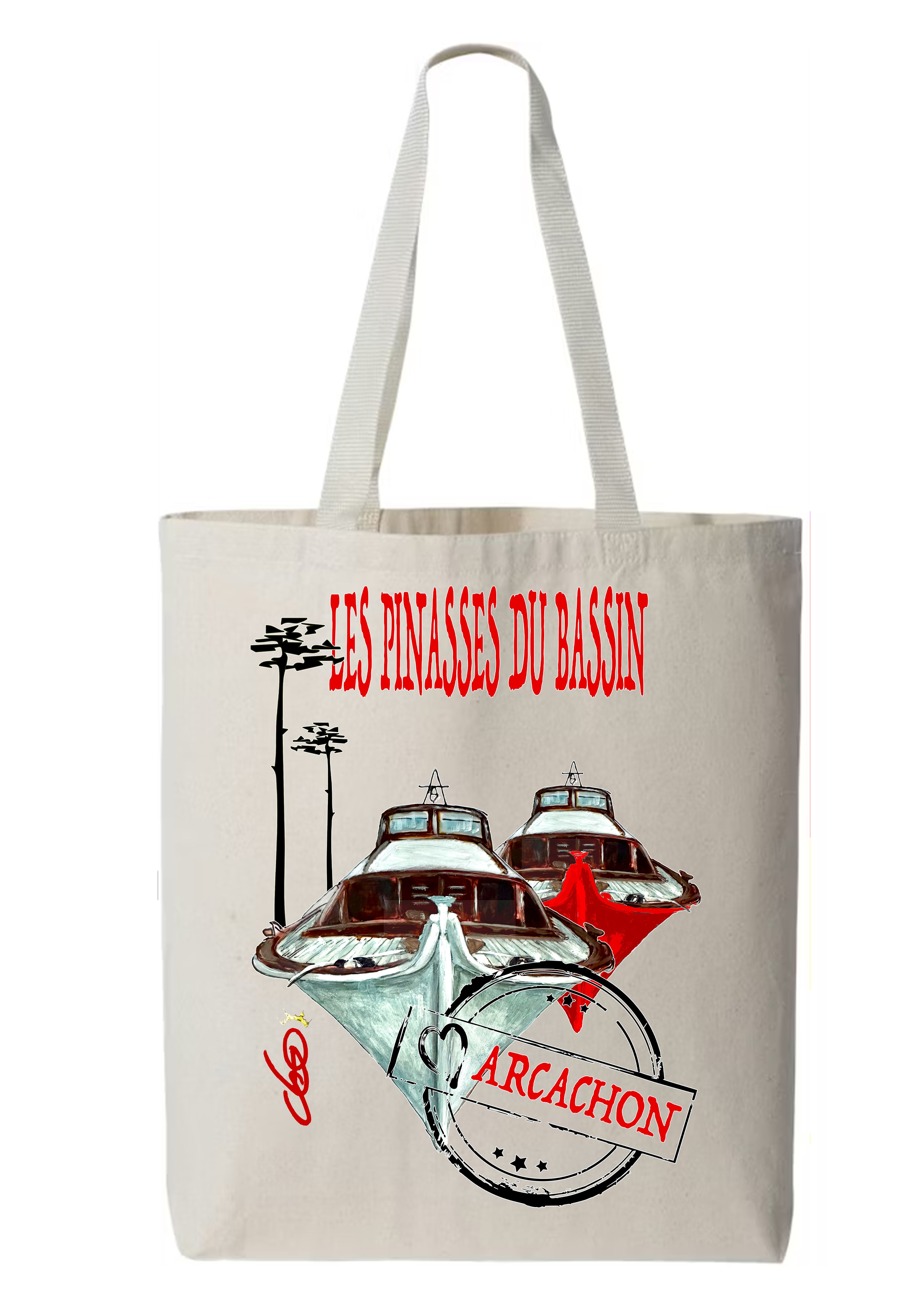 Totebag Pinasse Arcachon peinture originale signée Ondine - Créateur français ODS Collection
