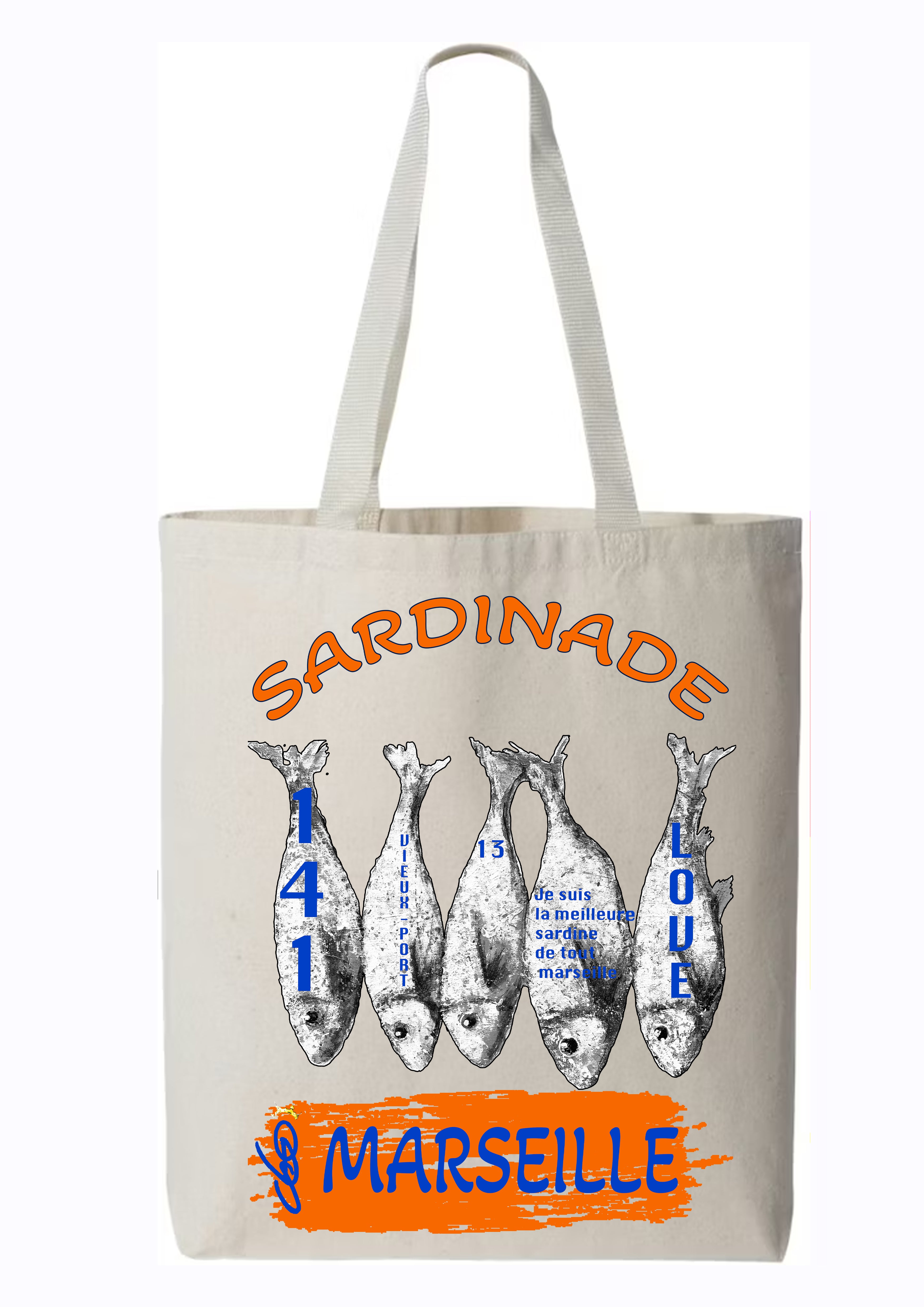 Totebag Sardinade Marseille O.D.S collection - Design artistique inspiré de la tradition marseillaise, peinture originale d'Ondine imprimée sur sac coton

