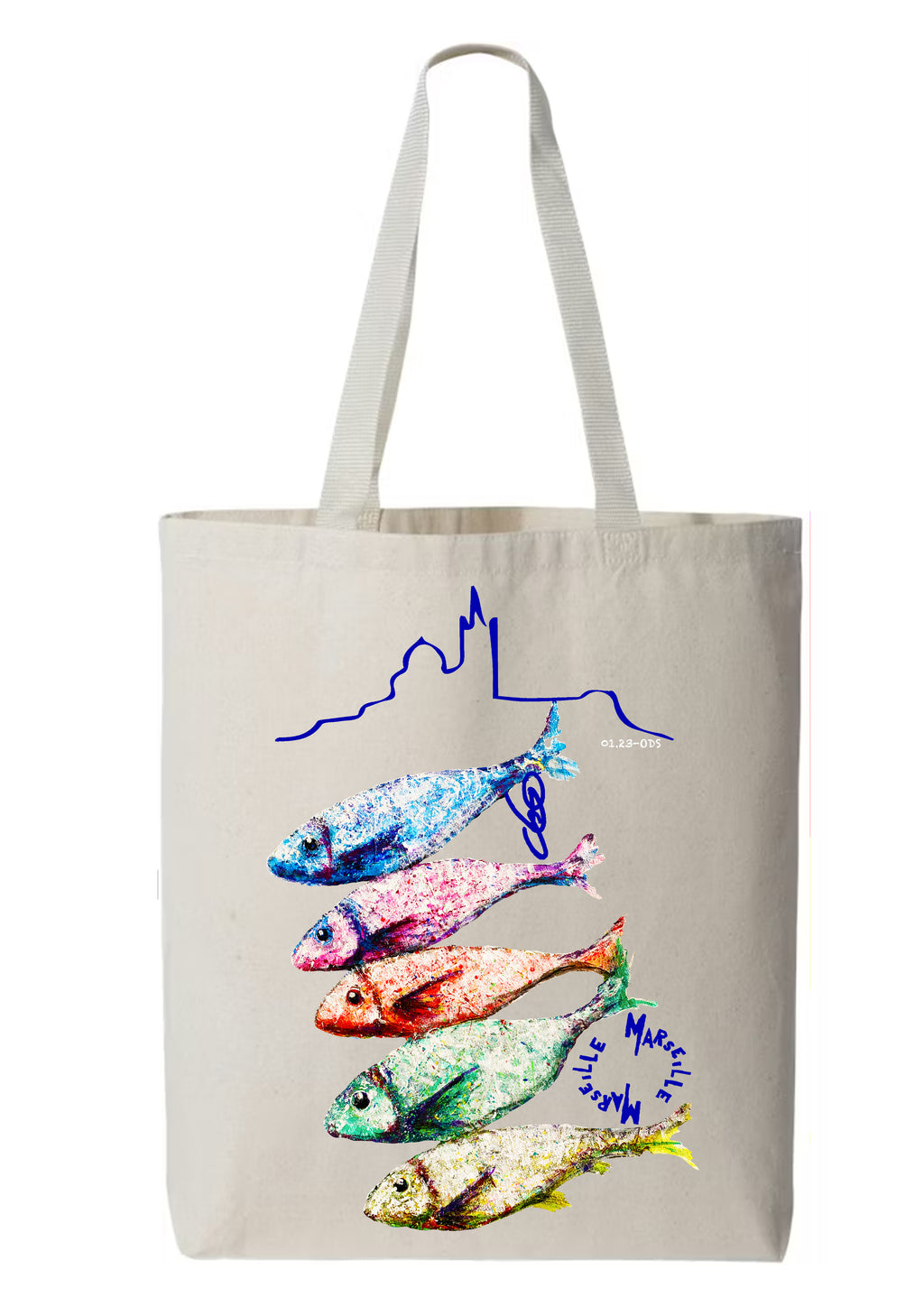 Totebag Sardines Marseille peinture originale signée Ondine - Créateur français ODS Collection
