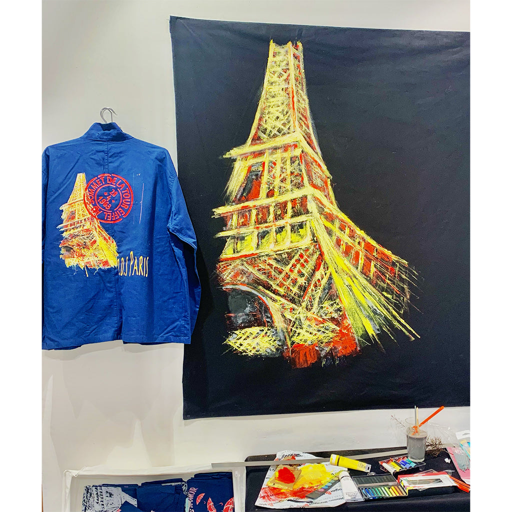 Peinture tour Eiffel Paris et vêtement ODS création Ondine de la toile au textile