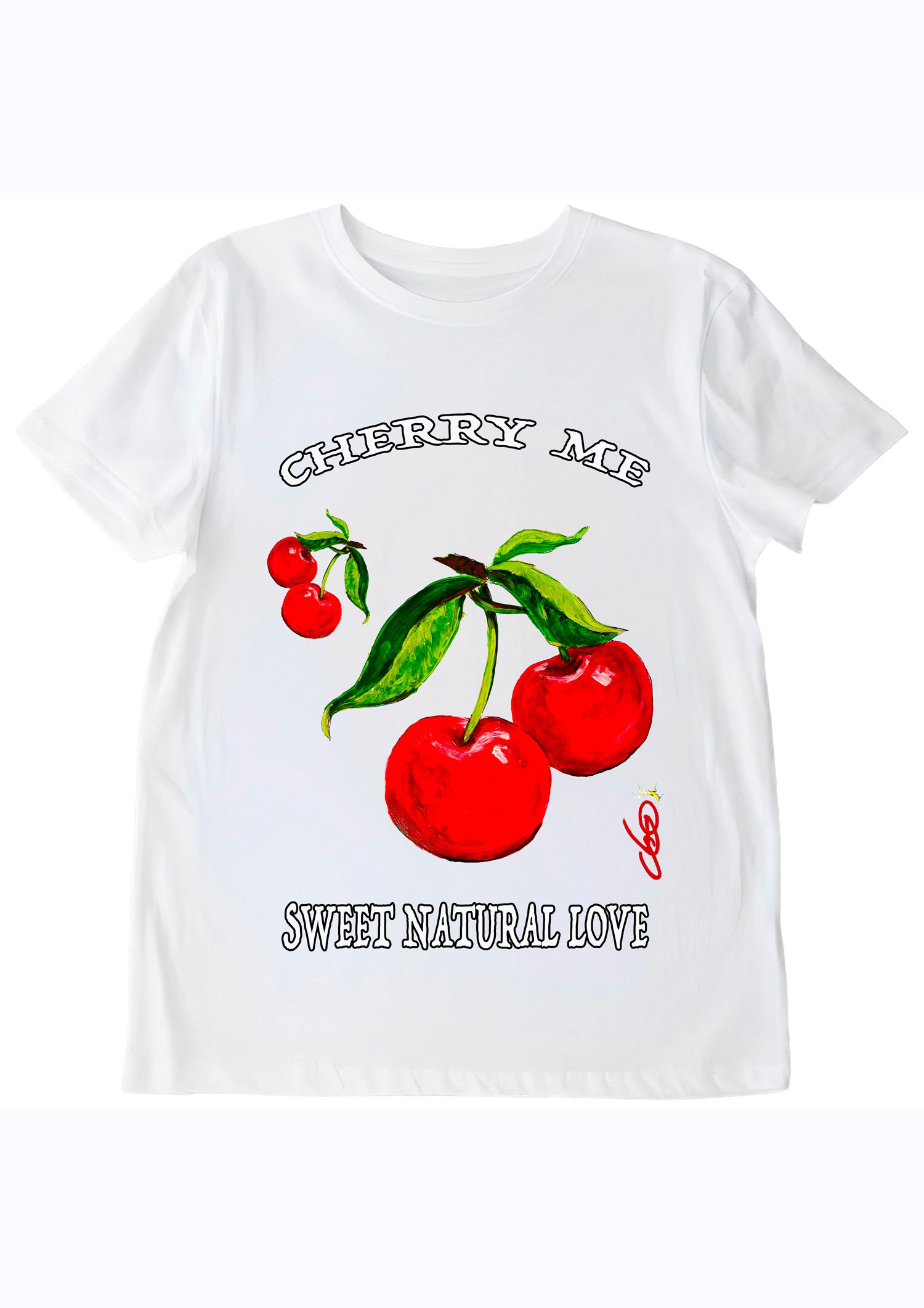 T-shirt, Cherry Me, Cerises, Art pop, Fruits pop art, Peinture cerises, Peinture originale de Ondine O.D.S, Créateur français, Art wearable, Portrait artistique
