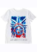 T-shirt Statue de la Liberté N-Y-C New York bleu blanc rouge - Œuvre peinte par Ondine Devis Steinmetz - Créateur français O.D.S Collection