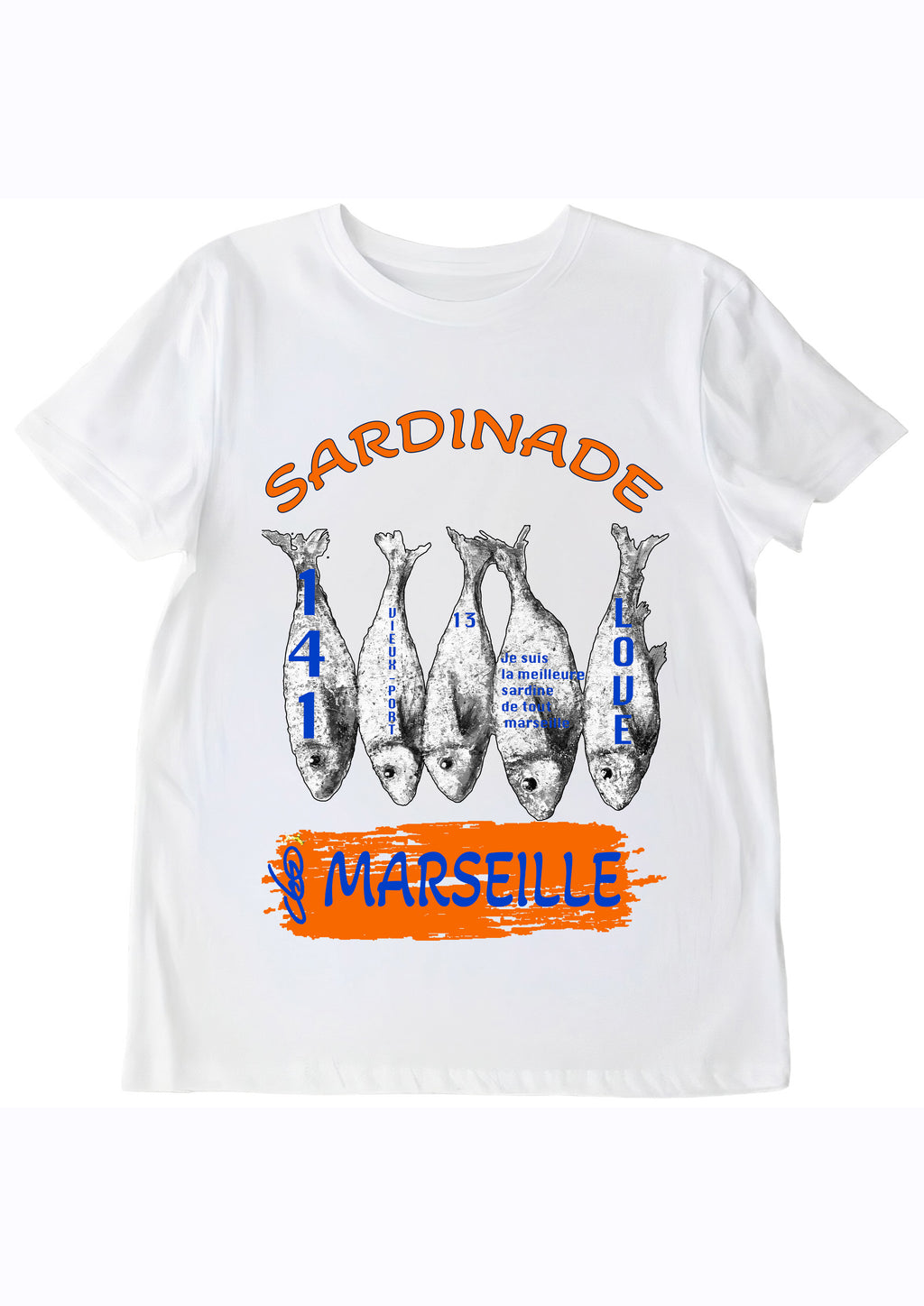 T-shirt Sardinade Marseille O.D.S collection - Design artistique inspiré de la tradition marseillaise, peinture originale d'Ondine imprimée sur textile premium
