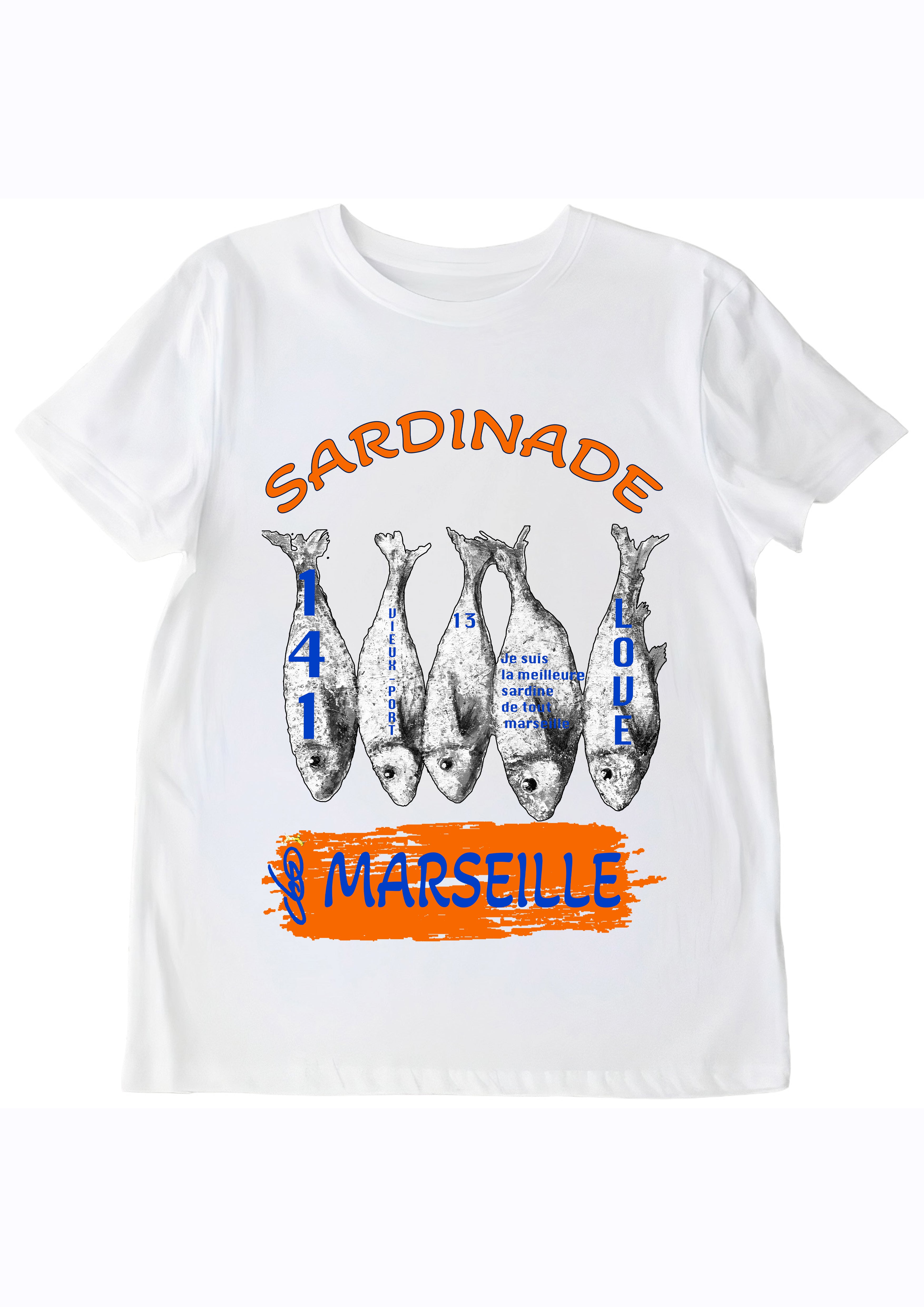 T-shirt Sardinade Marseille O.D.S collection - Design artistique inspiré de la tradition marseillaise, peinture originale d'Ondine imprimée sur textile premium
