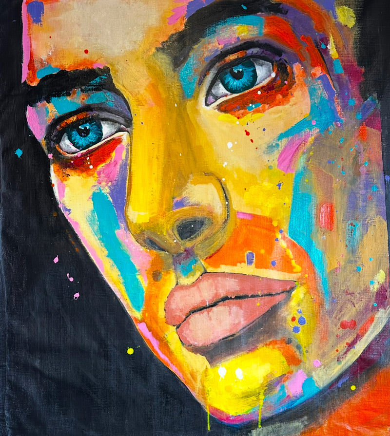 tableau-peinture-acrylique-réalisé-par-l'artiste-Ondine-Devis-Steinmetz- visage-homme-multicolore-expressionniste-ods